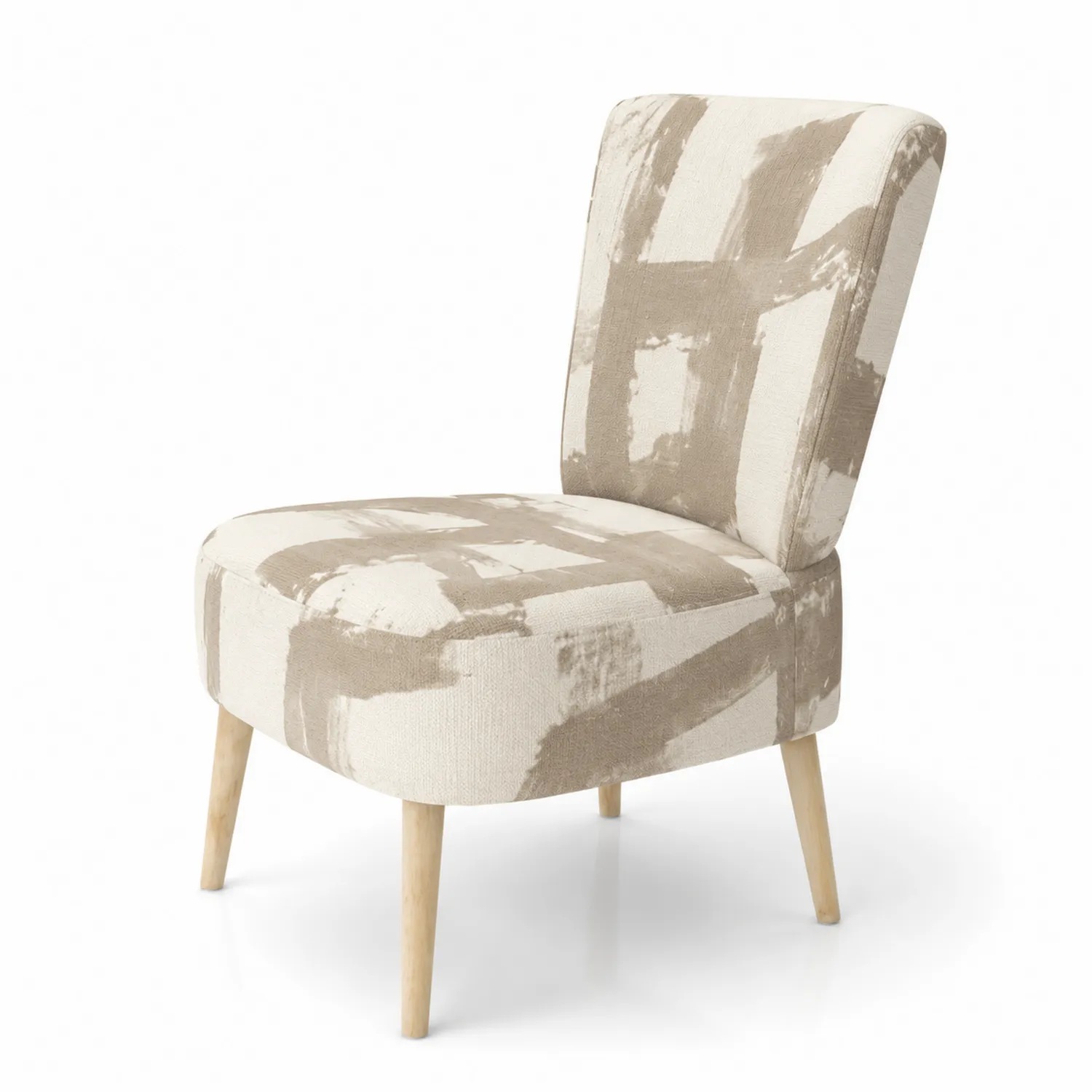 Chaise en bois avec tissu abstrait beige