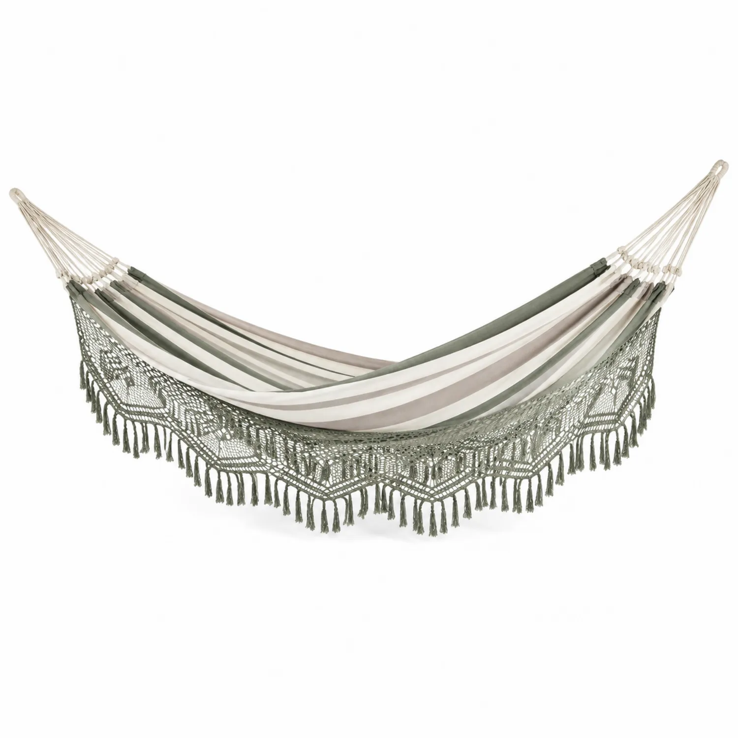 Hamac en Coton et Macramé Rayé 200x150 cm