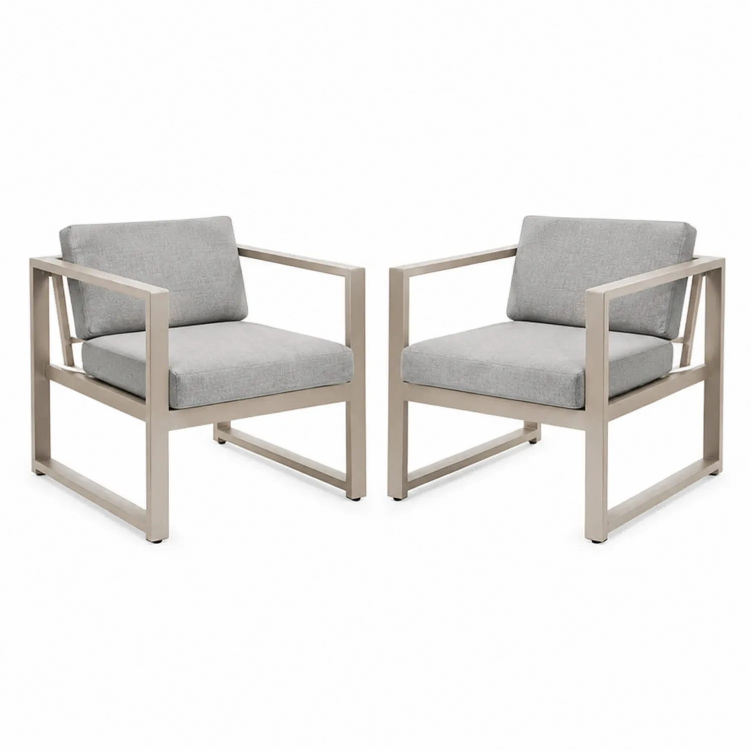 Lot de 2 fauteuils en métal et tissu gris