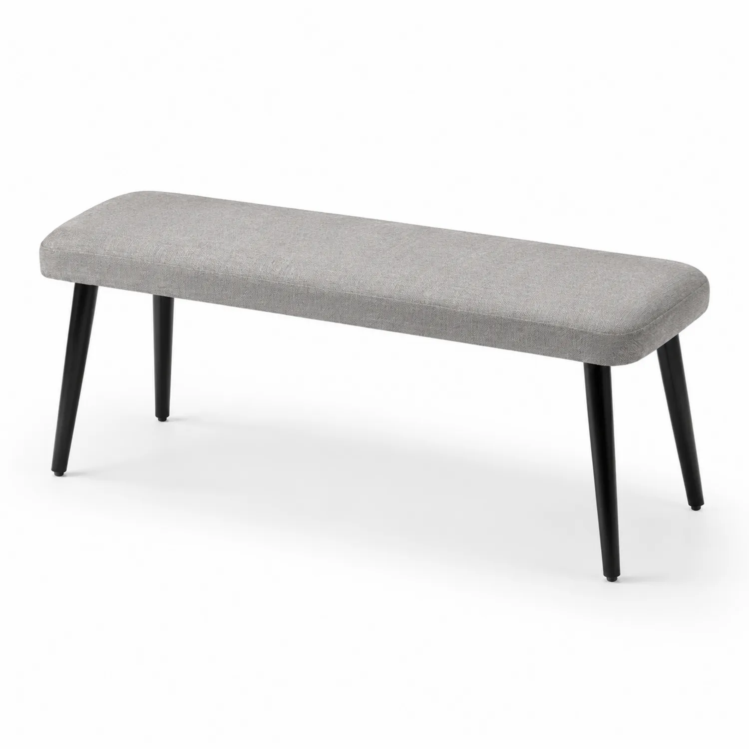 Banc en tissu polyester gris avec pieds en métal noir 120cm