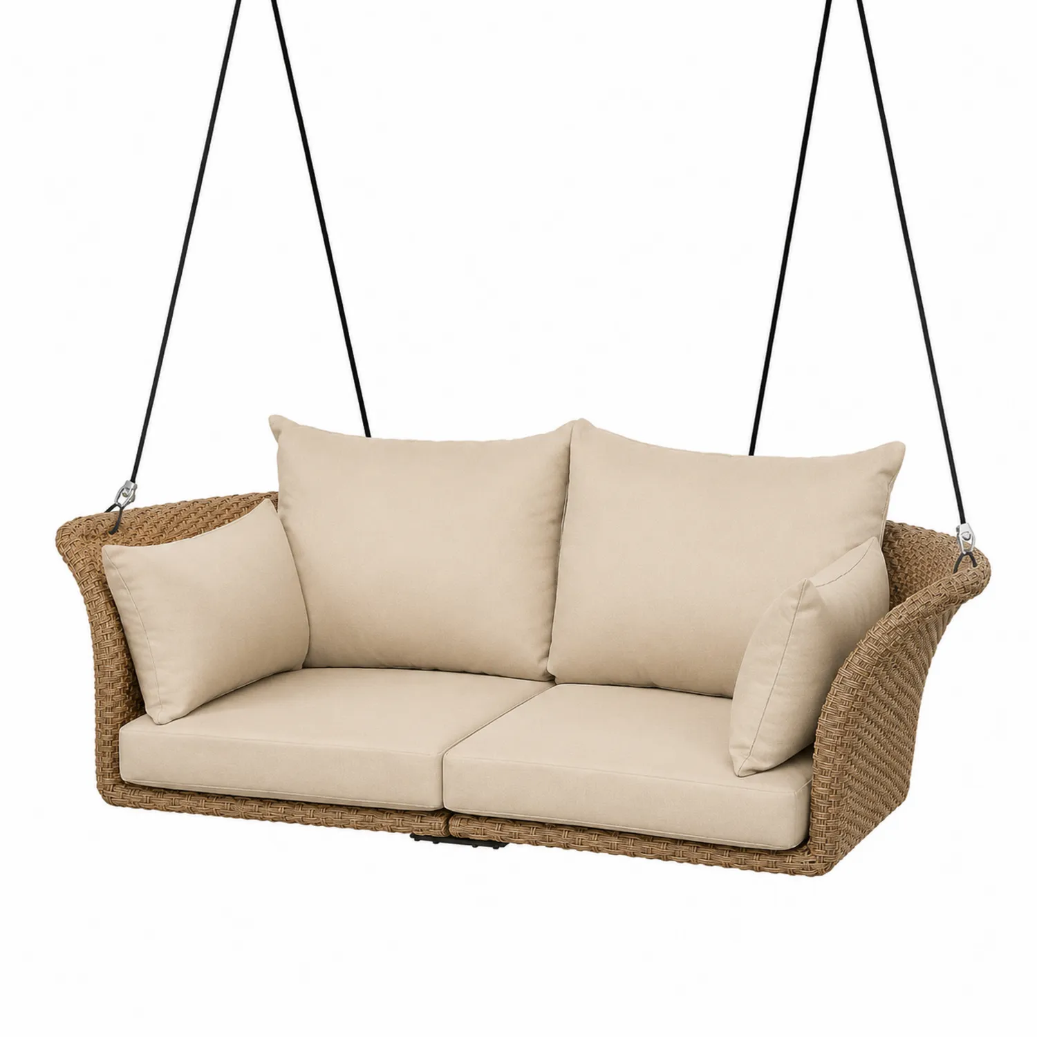 Balancelle en Rotin avec Coussins en Polyester Beige
