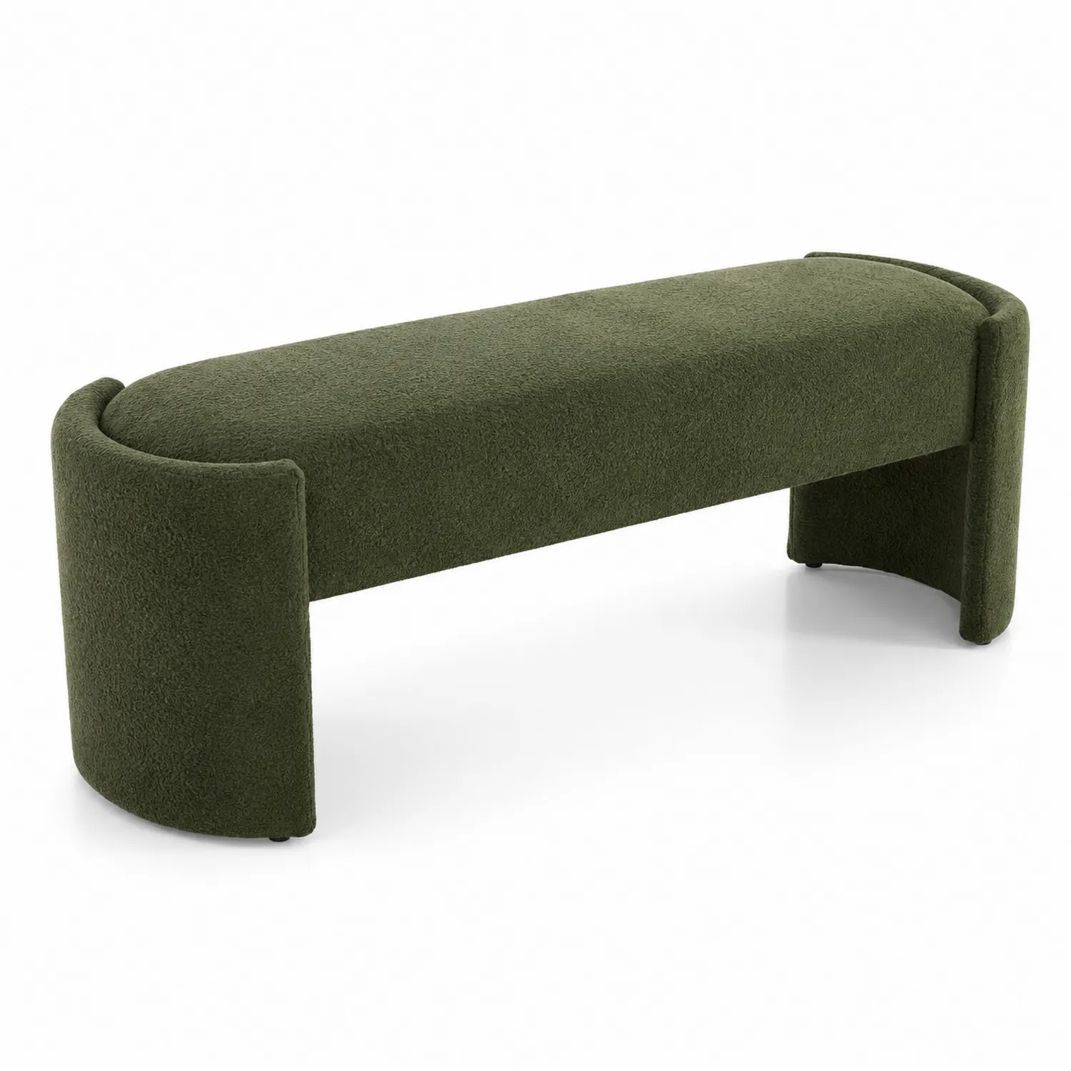 Banc en bois et tissu bouclé vert 140 cm