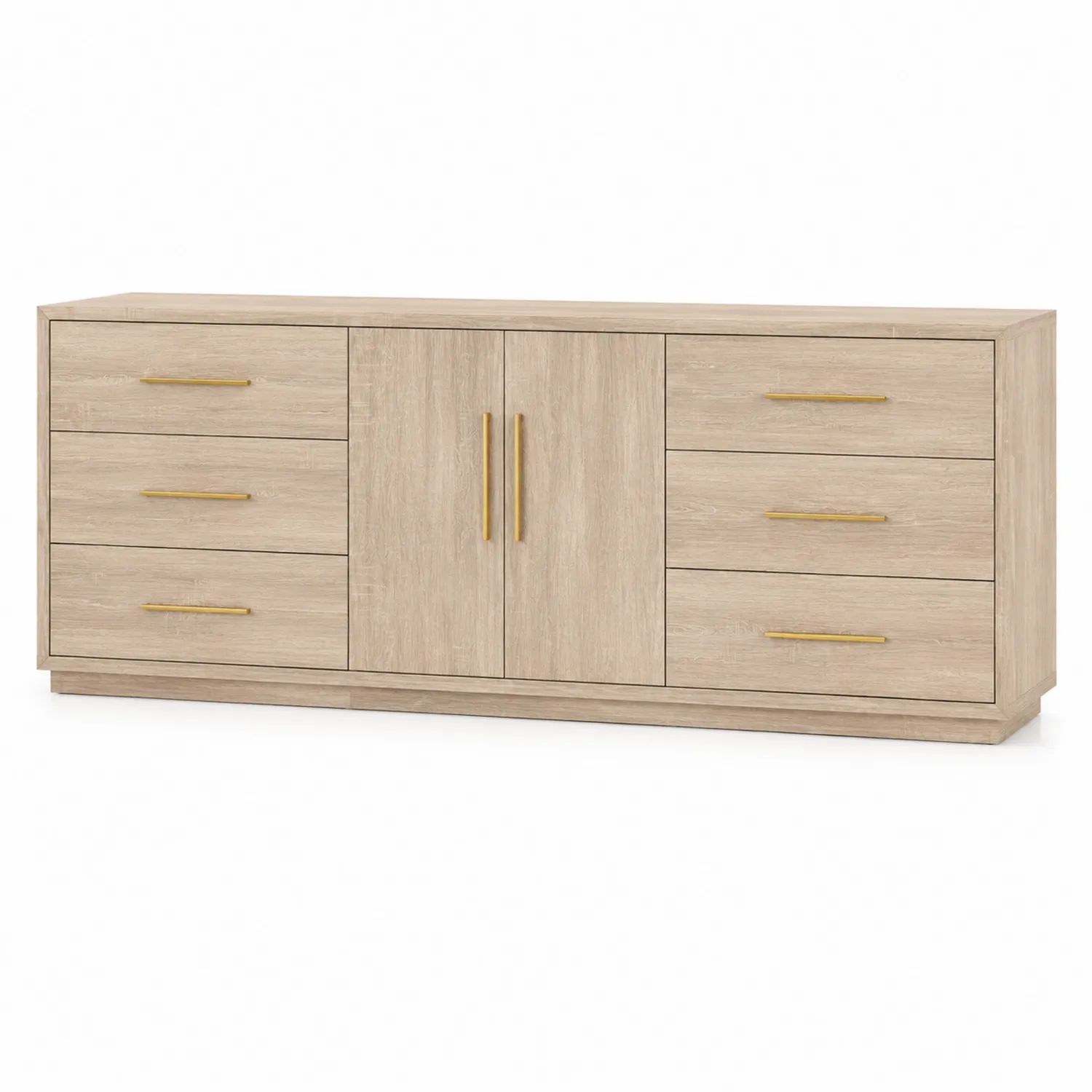 Buffet en bois avec 6 tiroirs et 2 portes en Chêne Clair