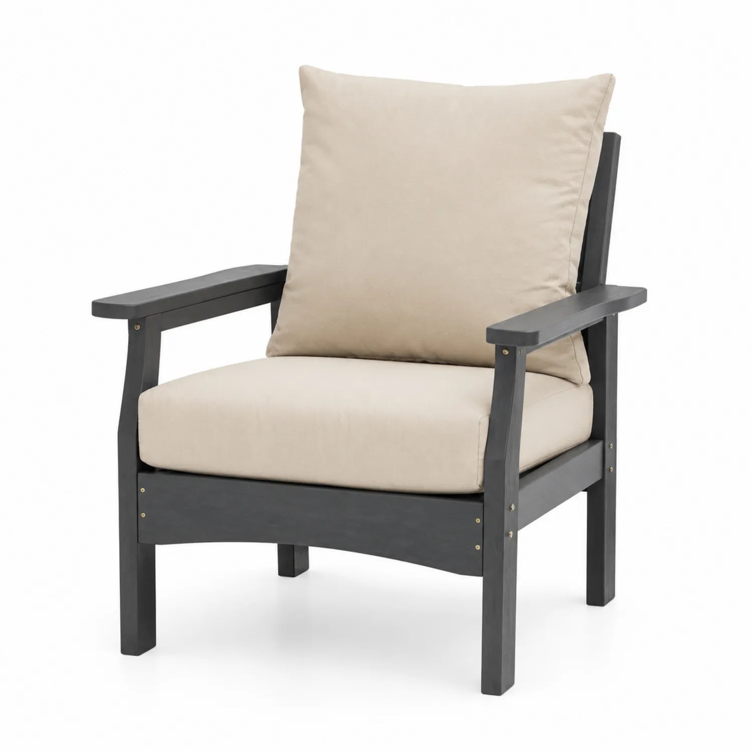 Fauteuil d'extérieur en bois avec coussins en polyester beige/noir