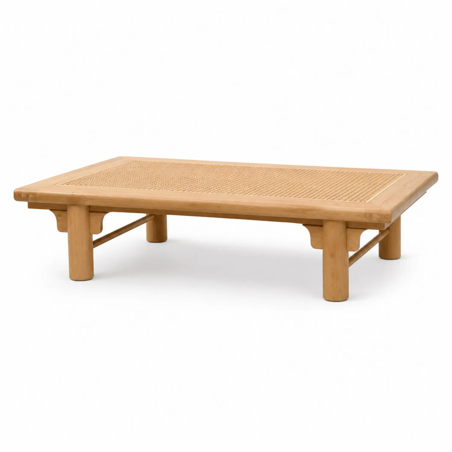 Table basse rectangulaire en bois et rotin