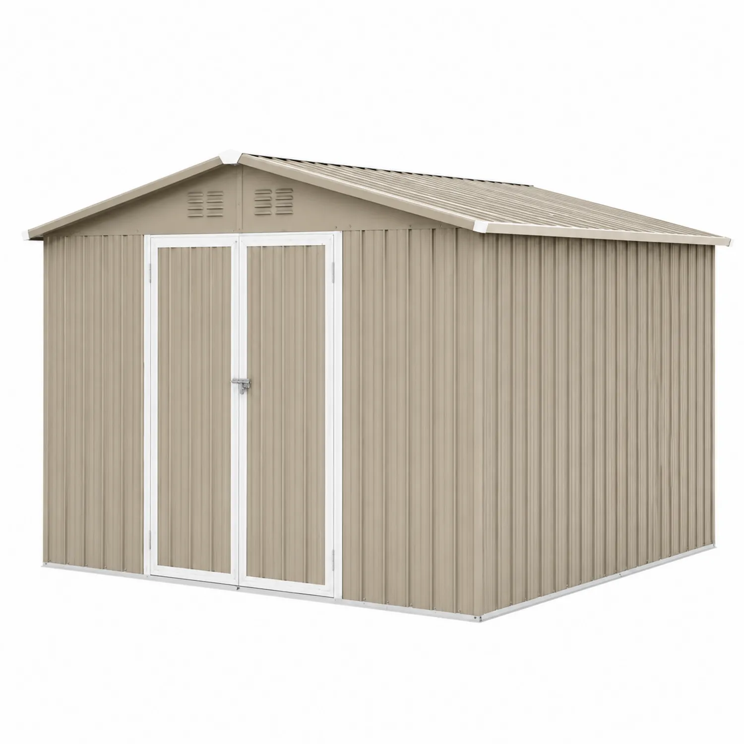Abri de jardin en métal beige avec porte double 242x129x177 cm