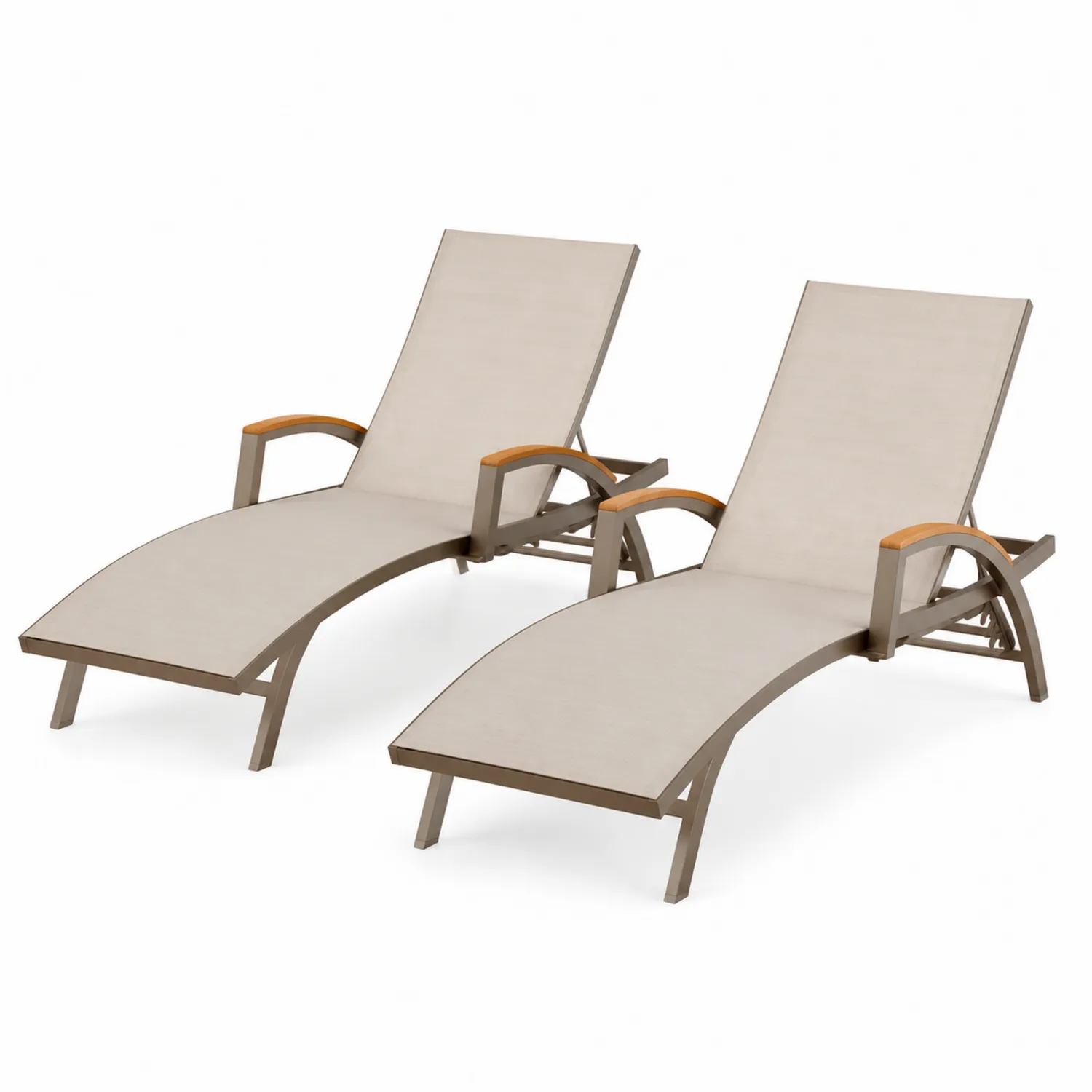 Paire de chaises longues en aluminium et polyester beige