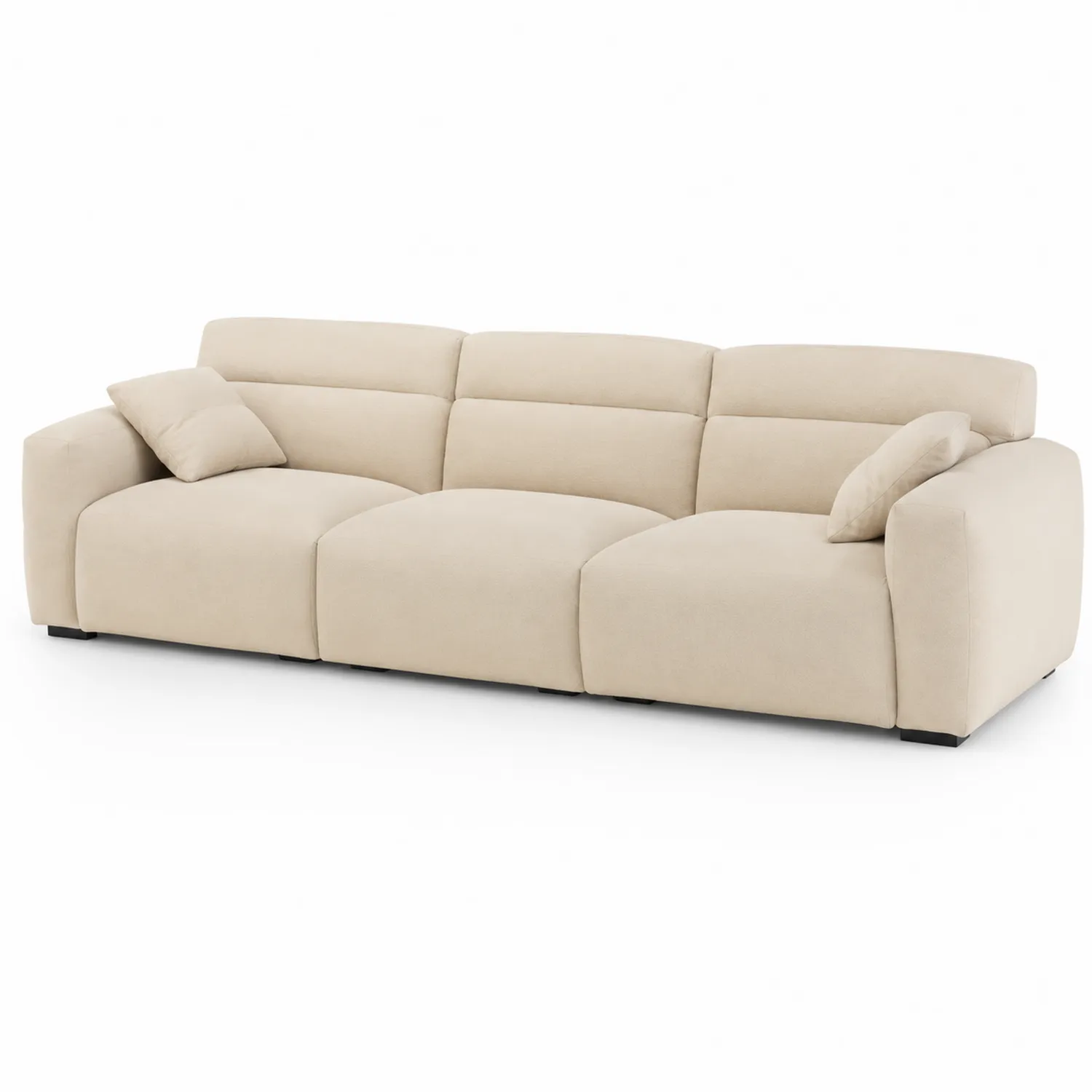 Canapé droit beige 3 places en tissu polyester