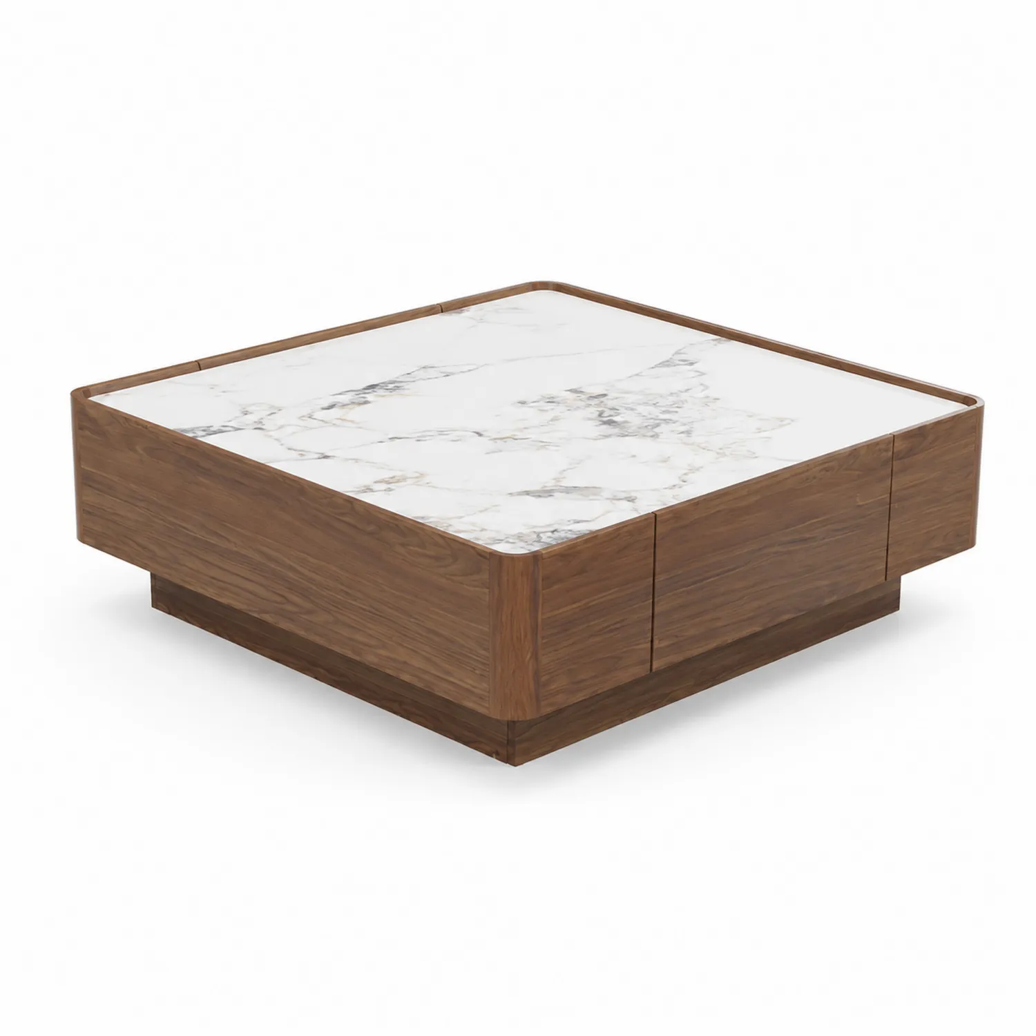 Table basse en marbre blanc et noyer 90x90x35 cm