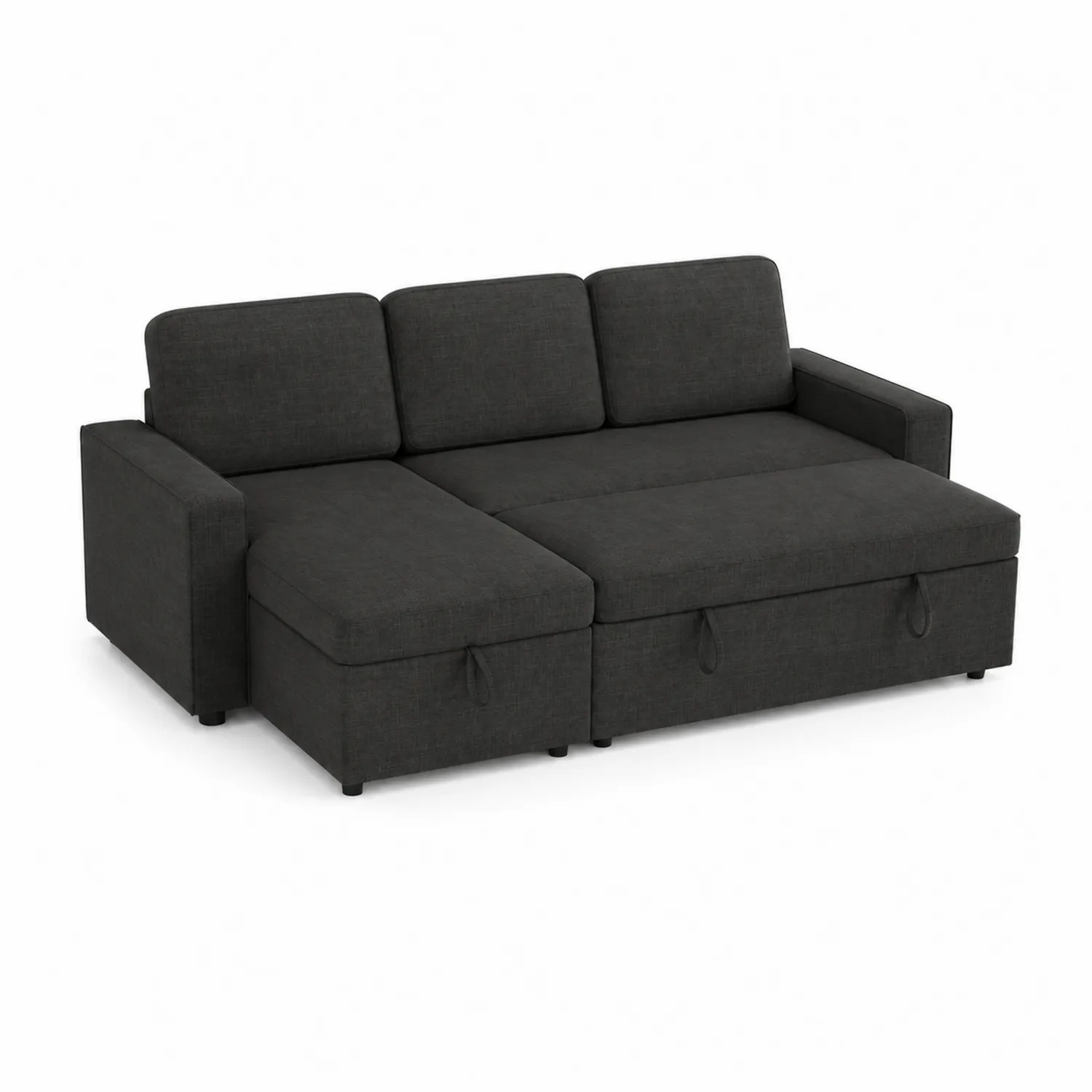 Canapé d'angle convertible en tissu polyester gris foncé avec rangement
