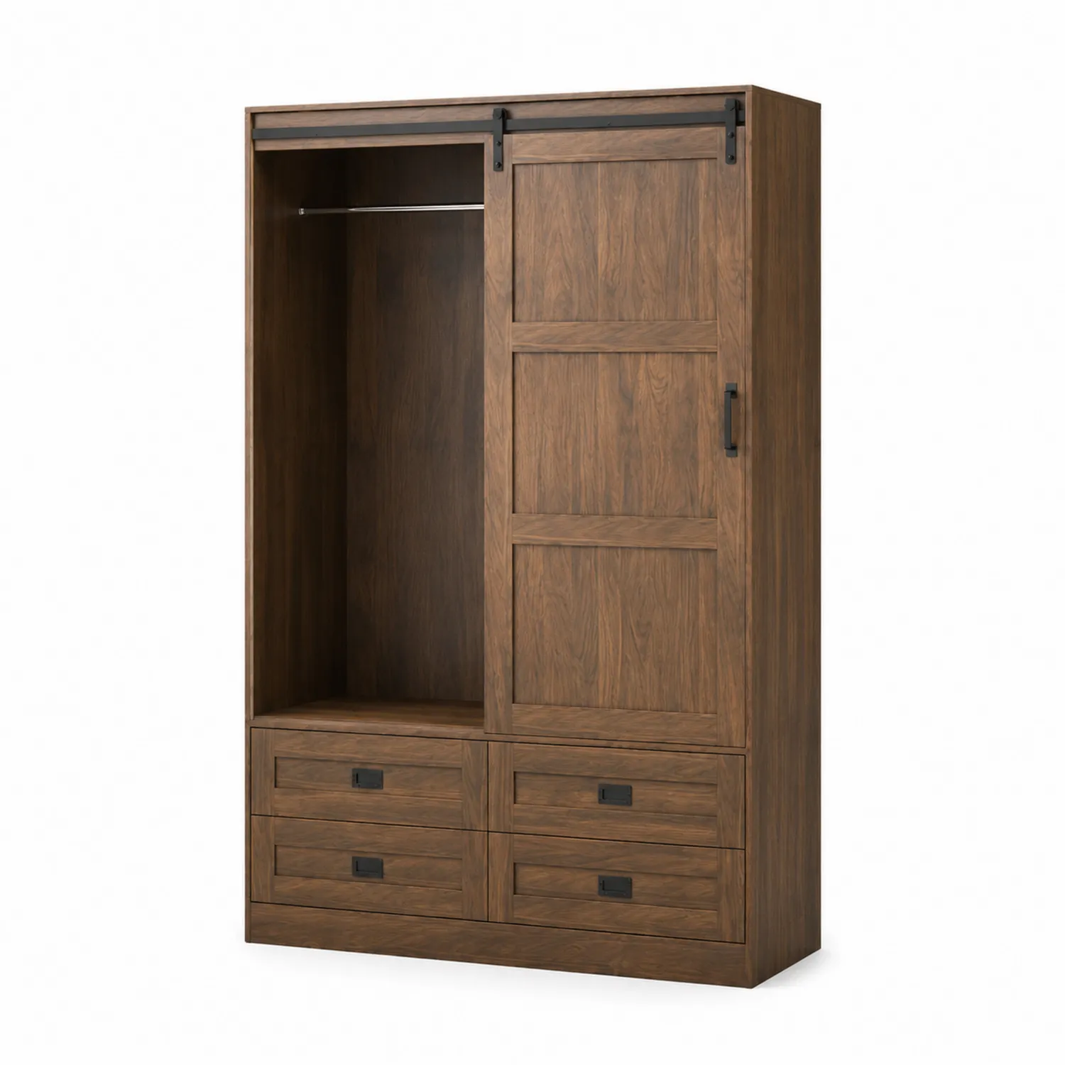 Armoire en bois avec portes coulissantes et tiroirs