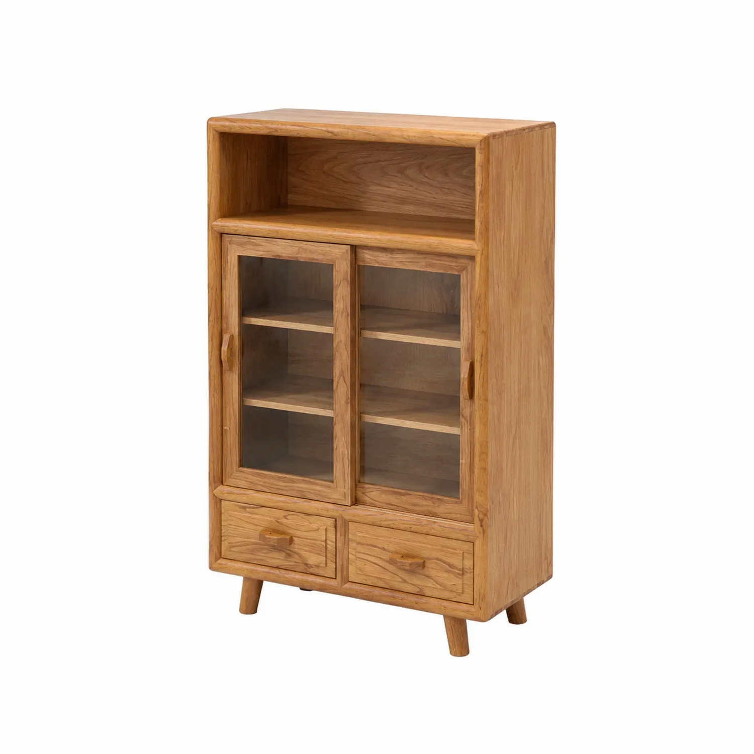 Buffet en bois avec portes en verre trempé et tiroirs