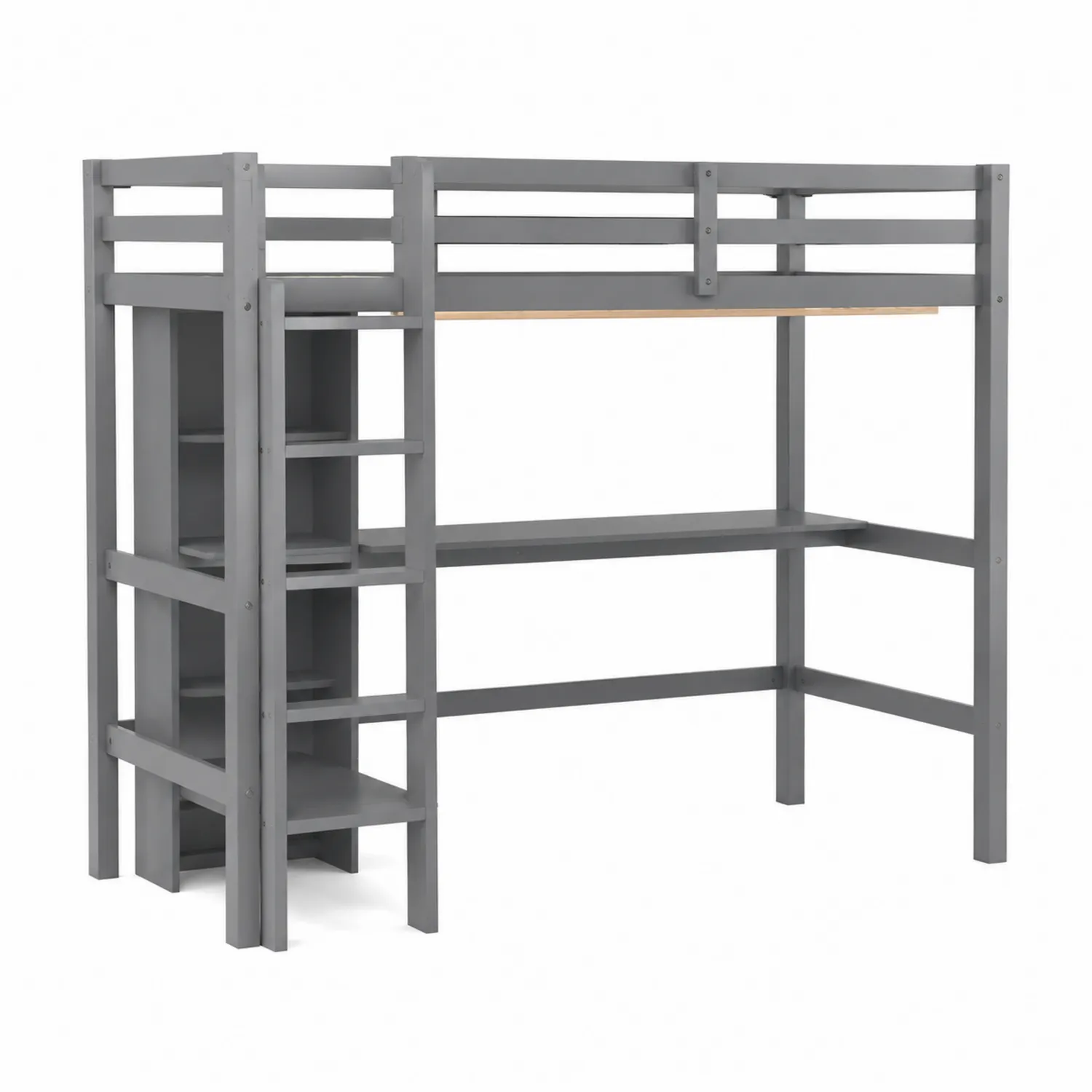 Lit mezzanine en bois avec rangement et bureau intégré