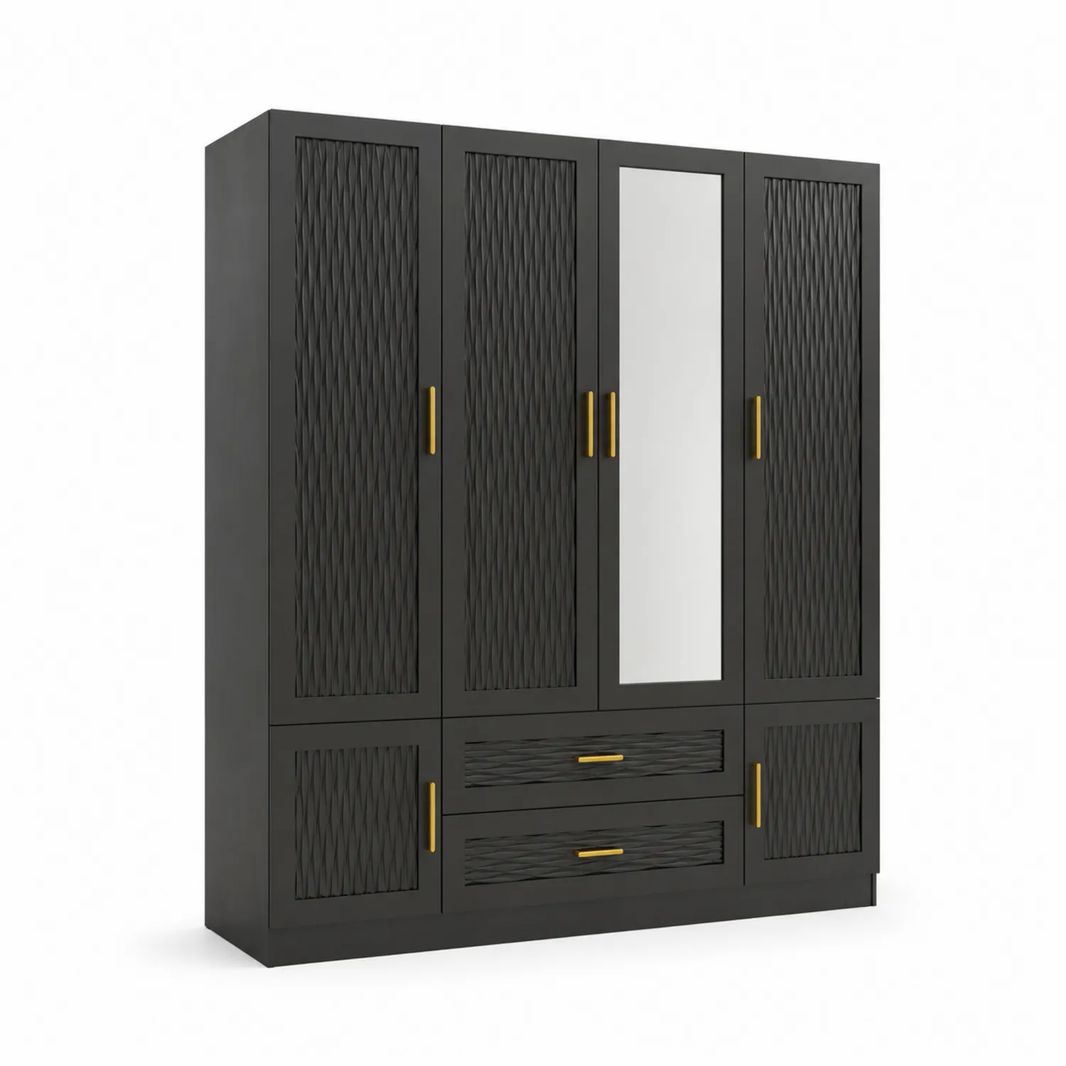 Armoire 5 portes avec miroir et 2 tiroirs en bois noir