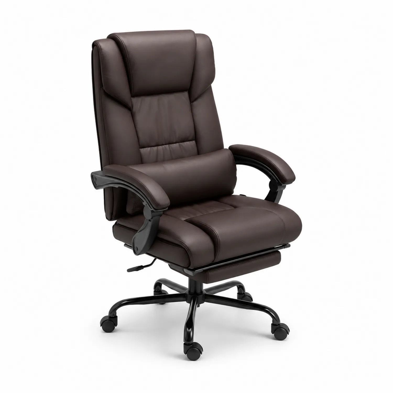 Chaise de bureau en cuir PU marron avec repose-pieds escamotable
