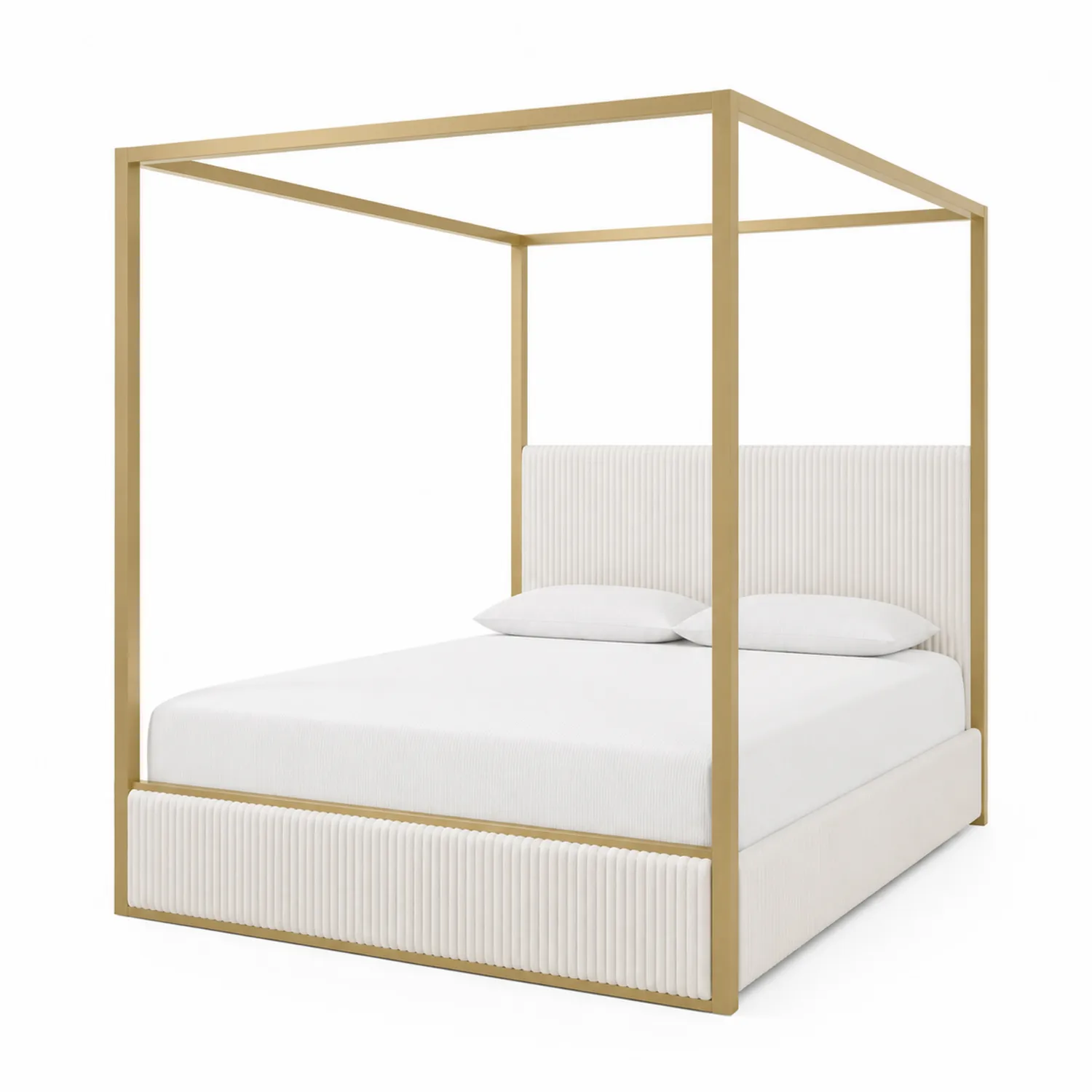 Lit à baldaquin en métal doré et tissu blanc