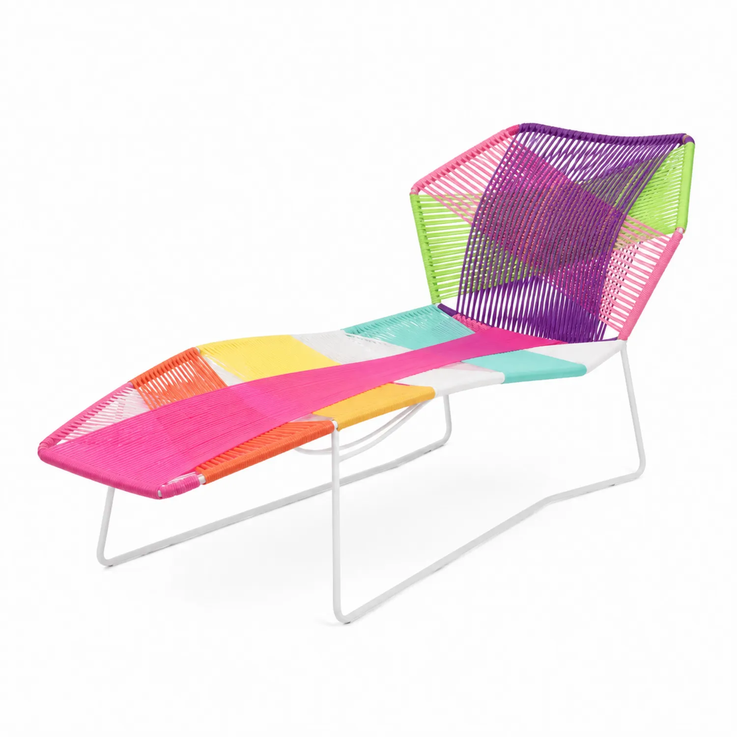 Chaise longue en corde multicolore avec cadre en acier