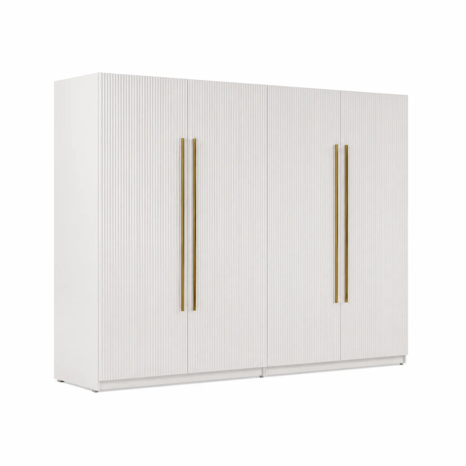Armoire 4 portes en bois blanc avec poignées en métal doré