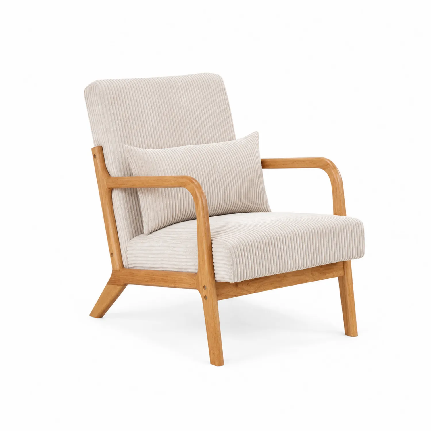 Chaise en Bois avec Tissu Côtelé Beige