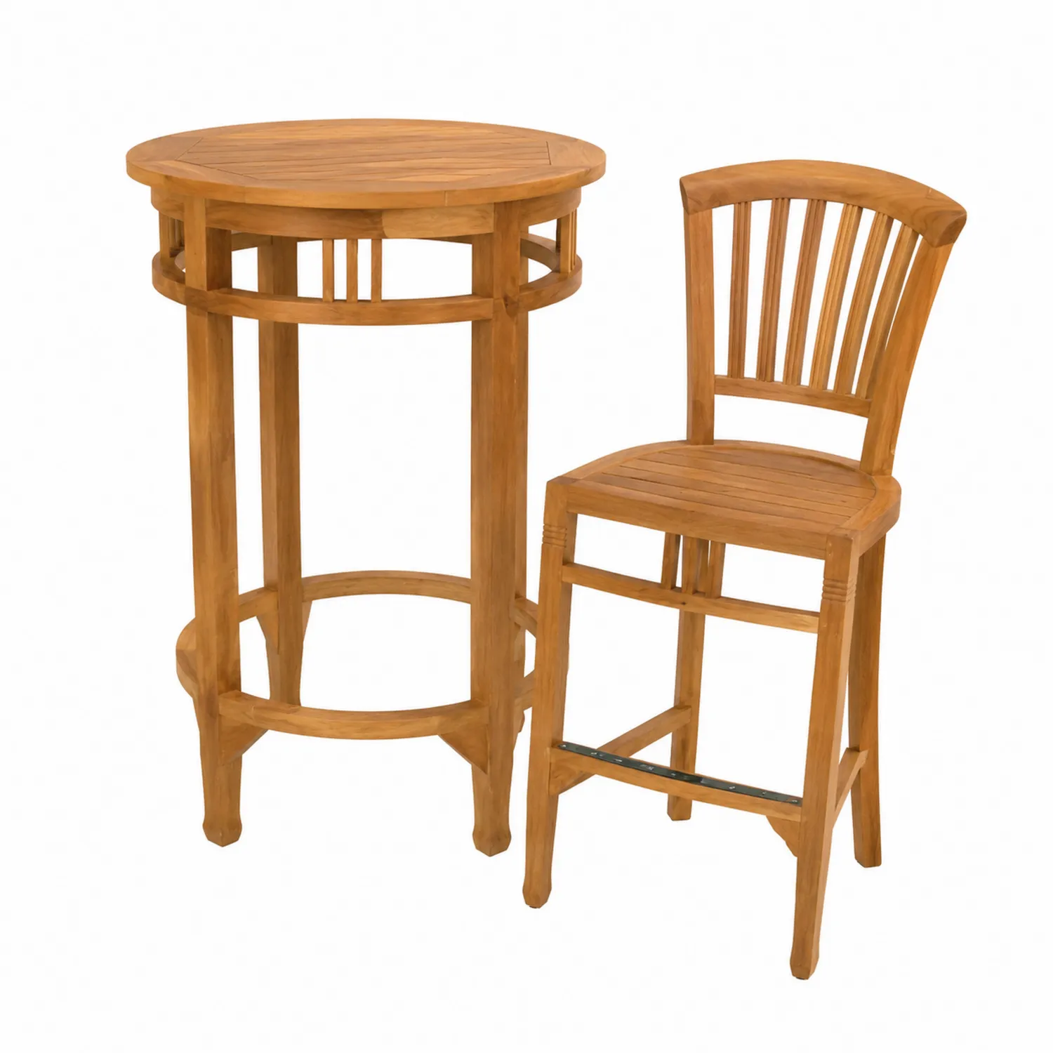 Ensemble de bar en bois de teck avec table ronde et tabouret