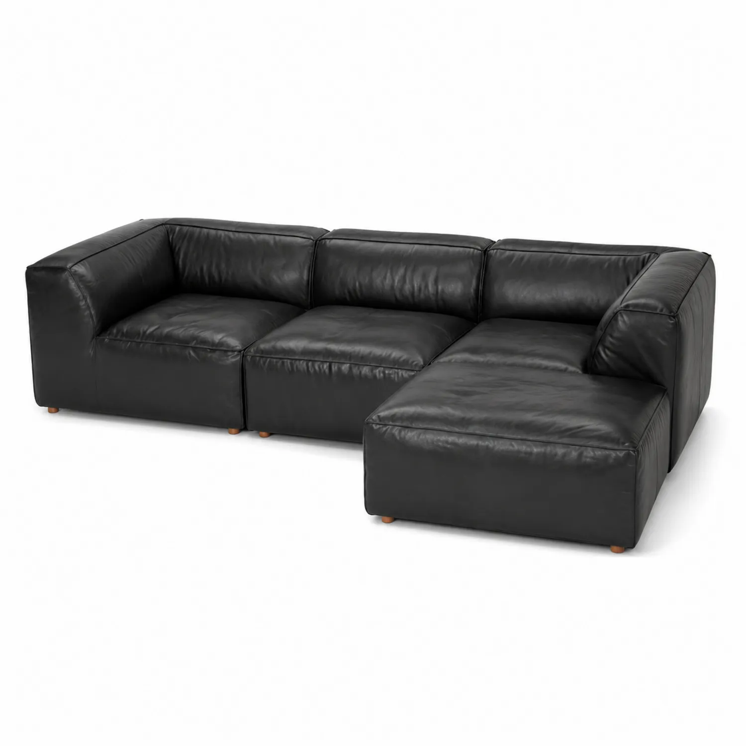 Canapé en Cuir Noir avec Méridienne