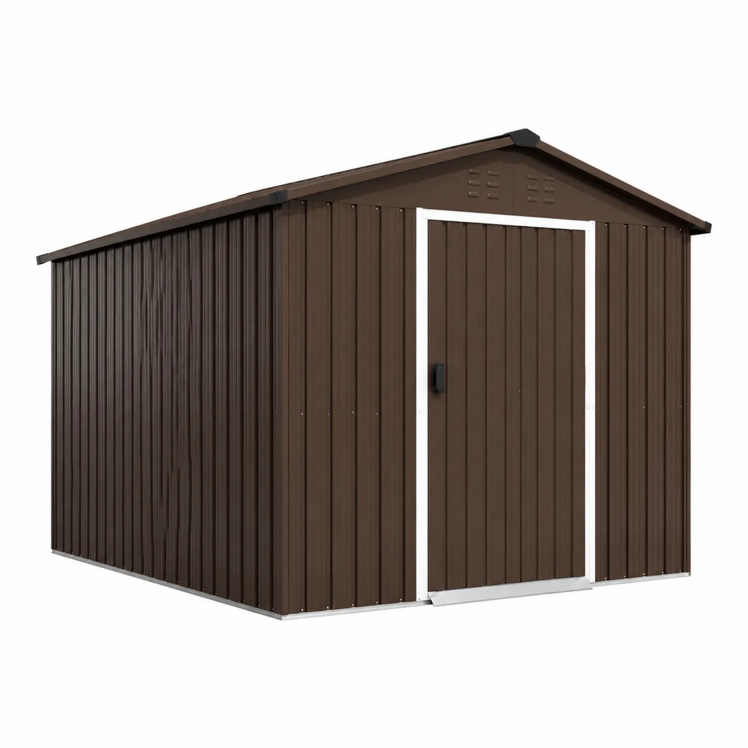 Abri de jardin en métal brun avec porte coulissante