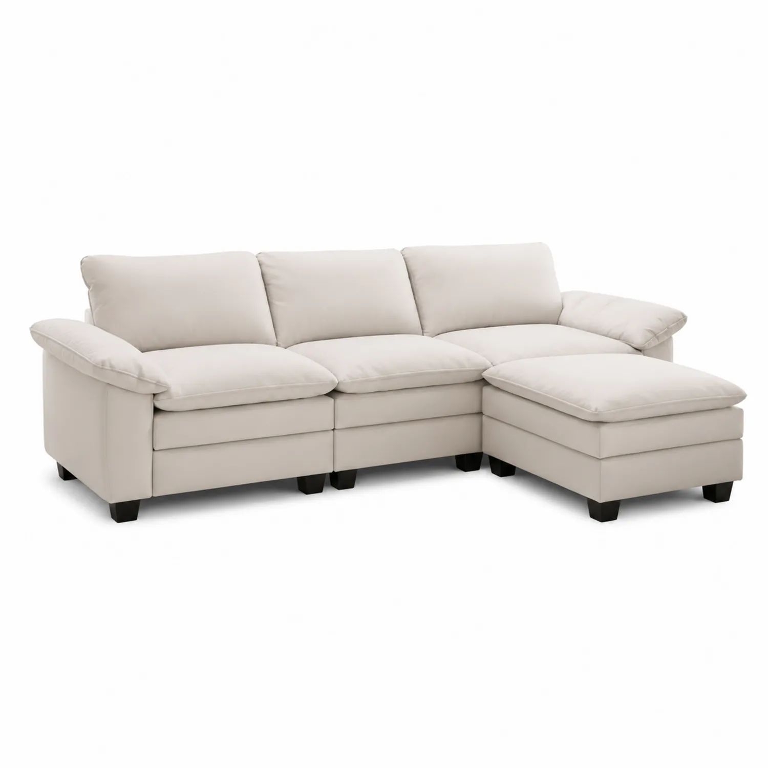 Canapé d'angle en cuir synthétique beige avec méridienne