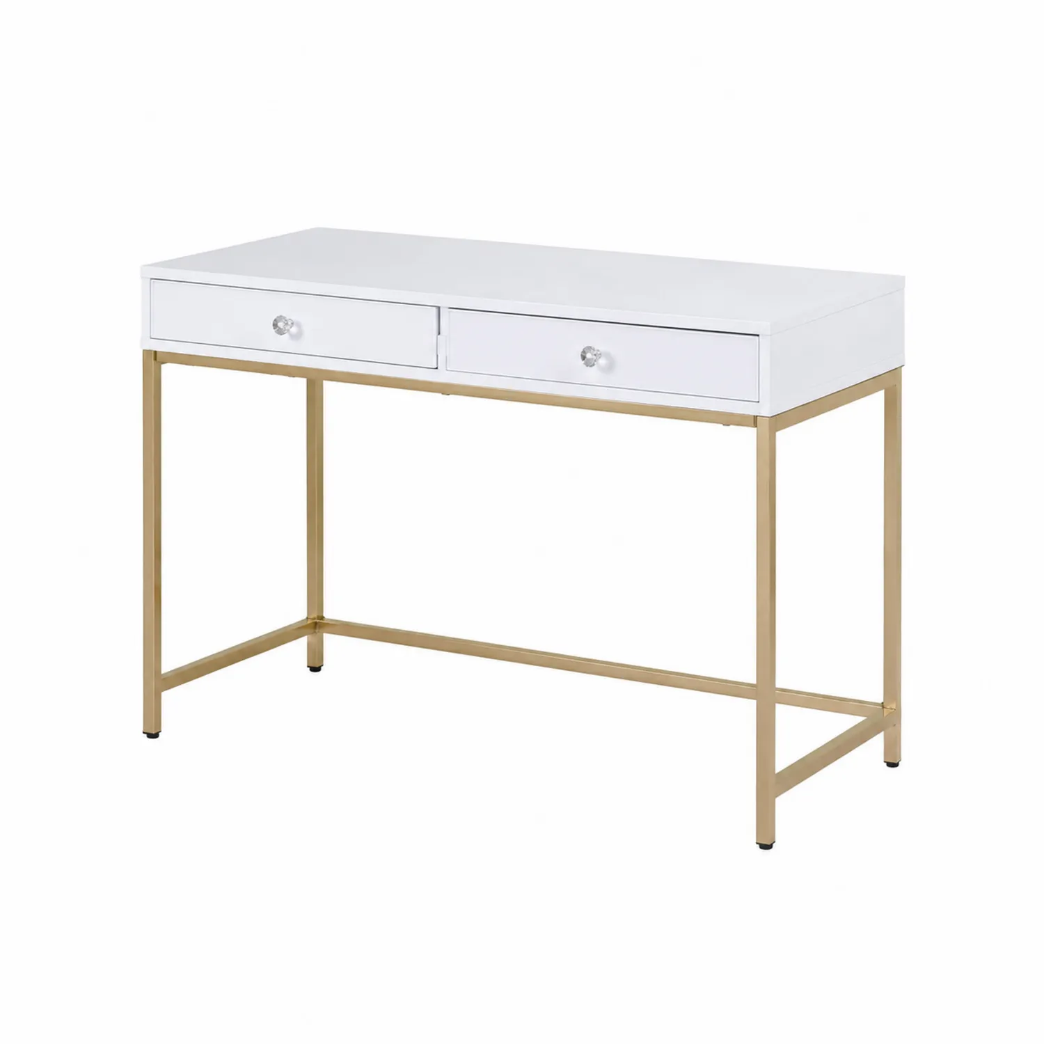 Bureau Rectangulaire Blanc avec Cadre Métal Or 100x40x75cm