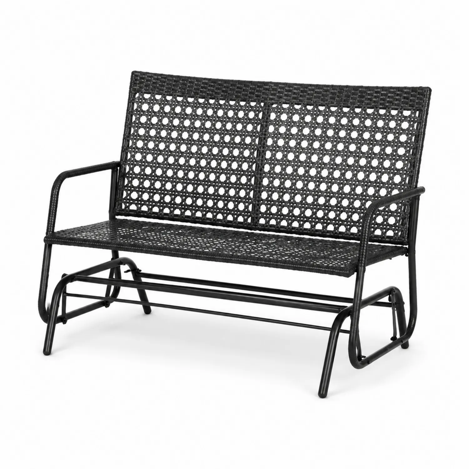 Banc à bascule en rotin synthétique noir et acier 120 cm