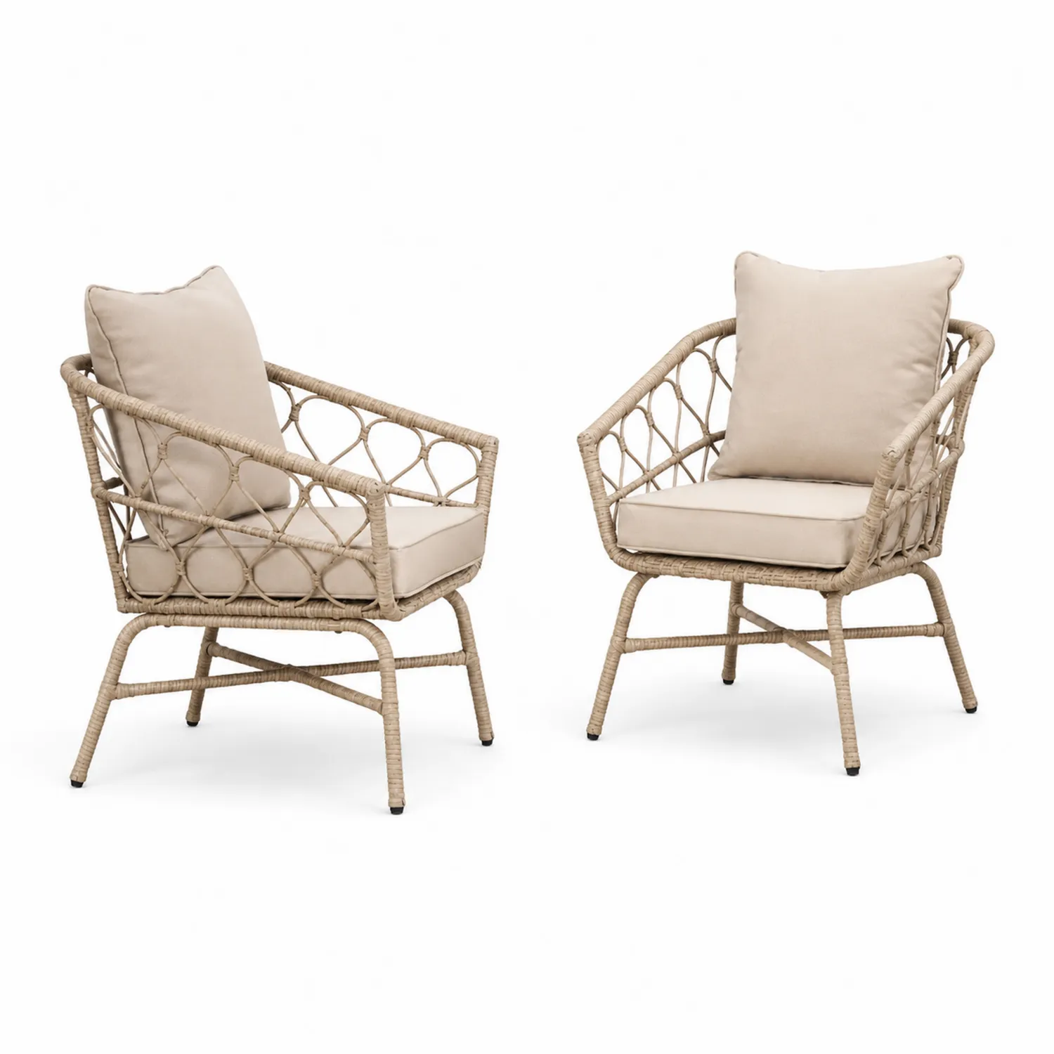 Ensemble de fauteuils en rotin avec coussins beiges