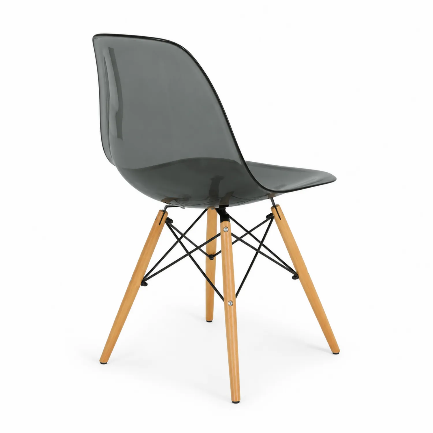 Chaise en polycarbonate gris fumé avec pieds en hêtre