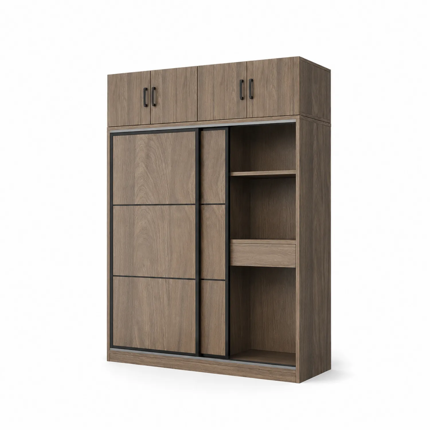 Armoire en bois de chêne à portes coulissantes avec étagères