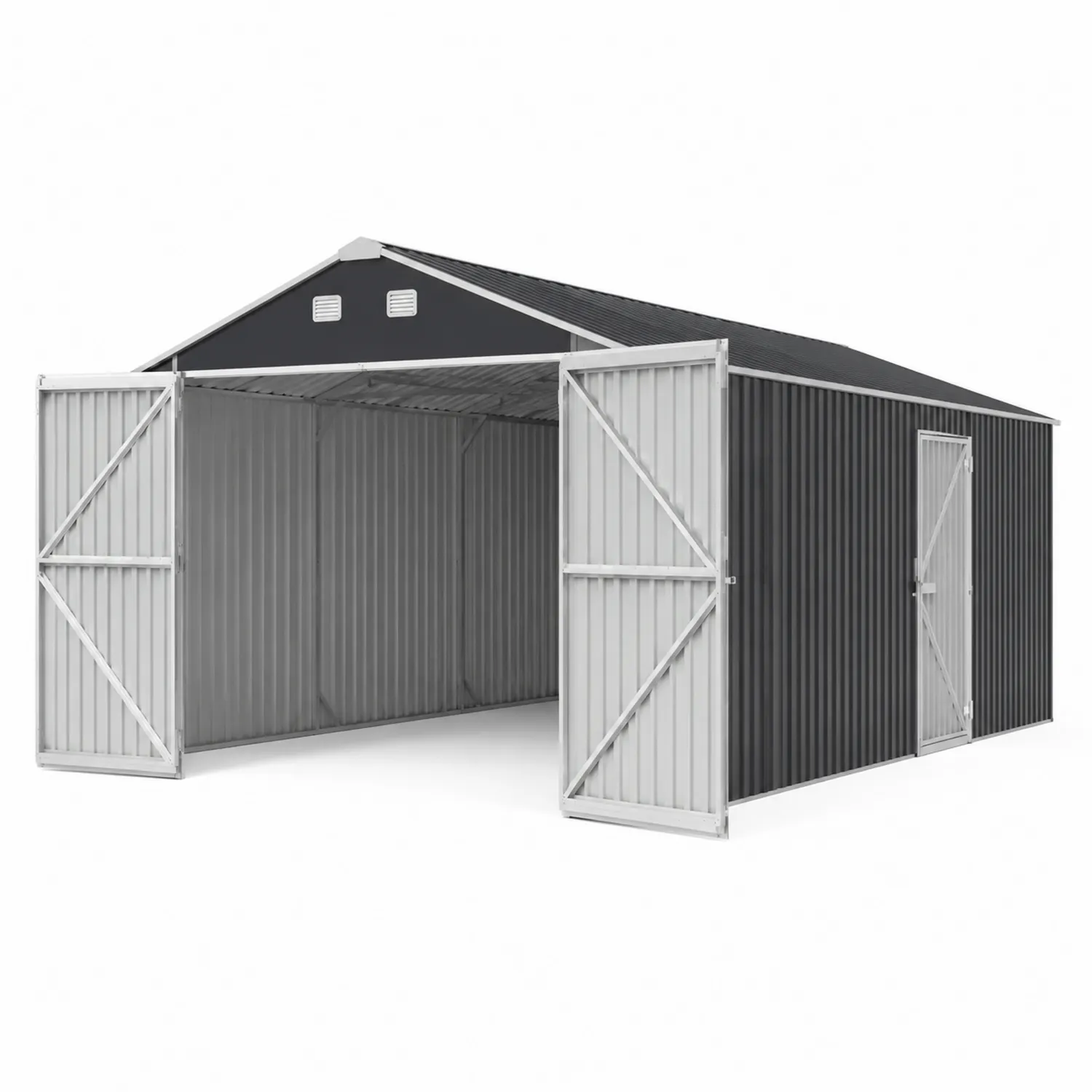 Abri en métal gris et blanc avec portes doubles 500x300x210cm