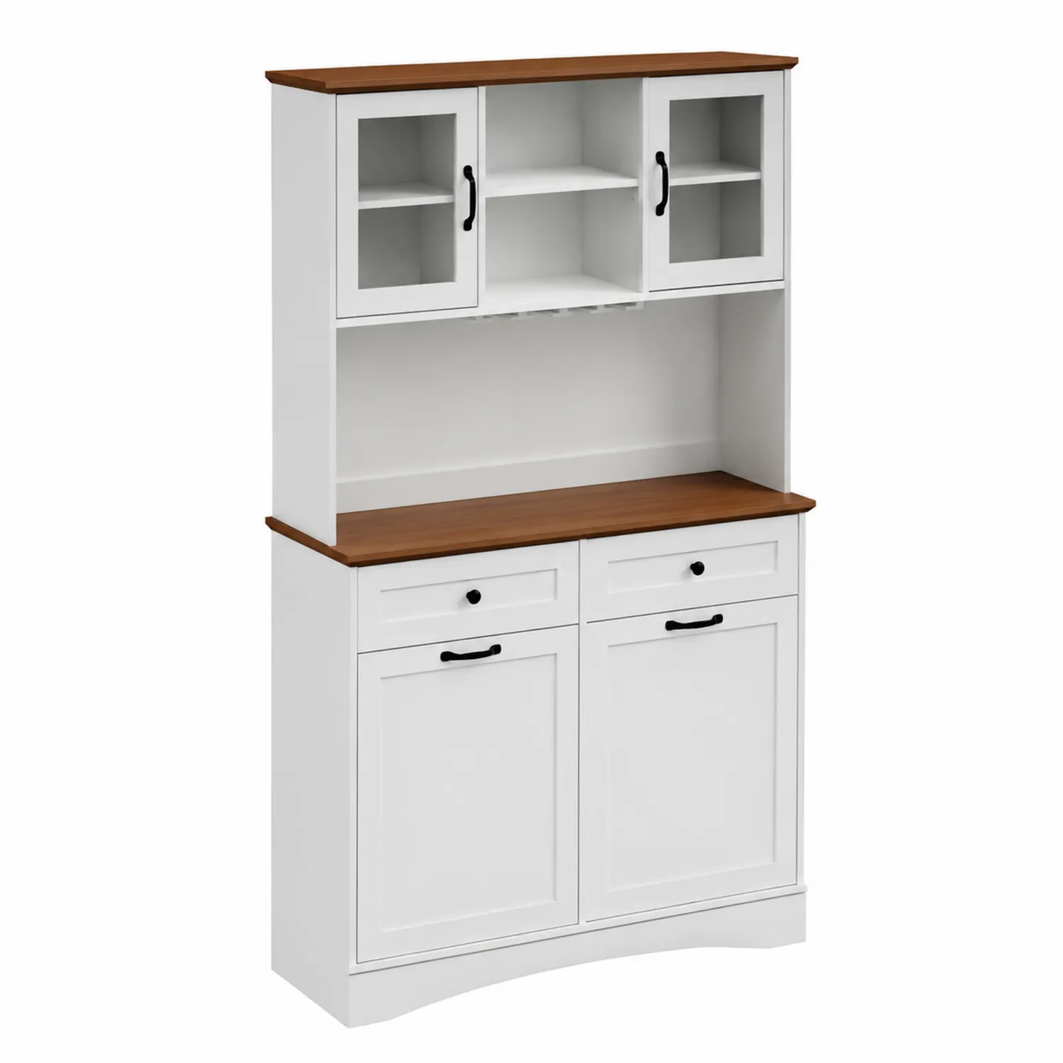 Buffet de cuisine en bois blanc avec portes en verre trempé
