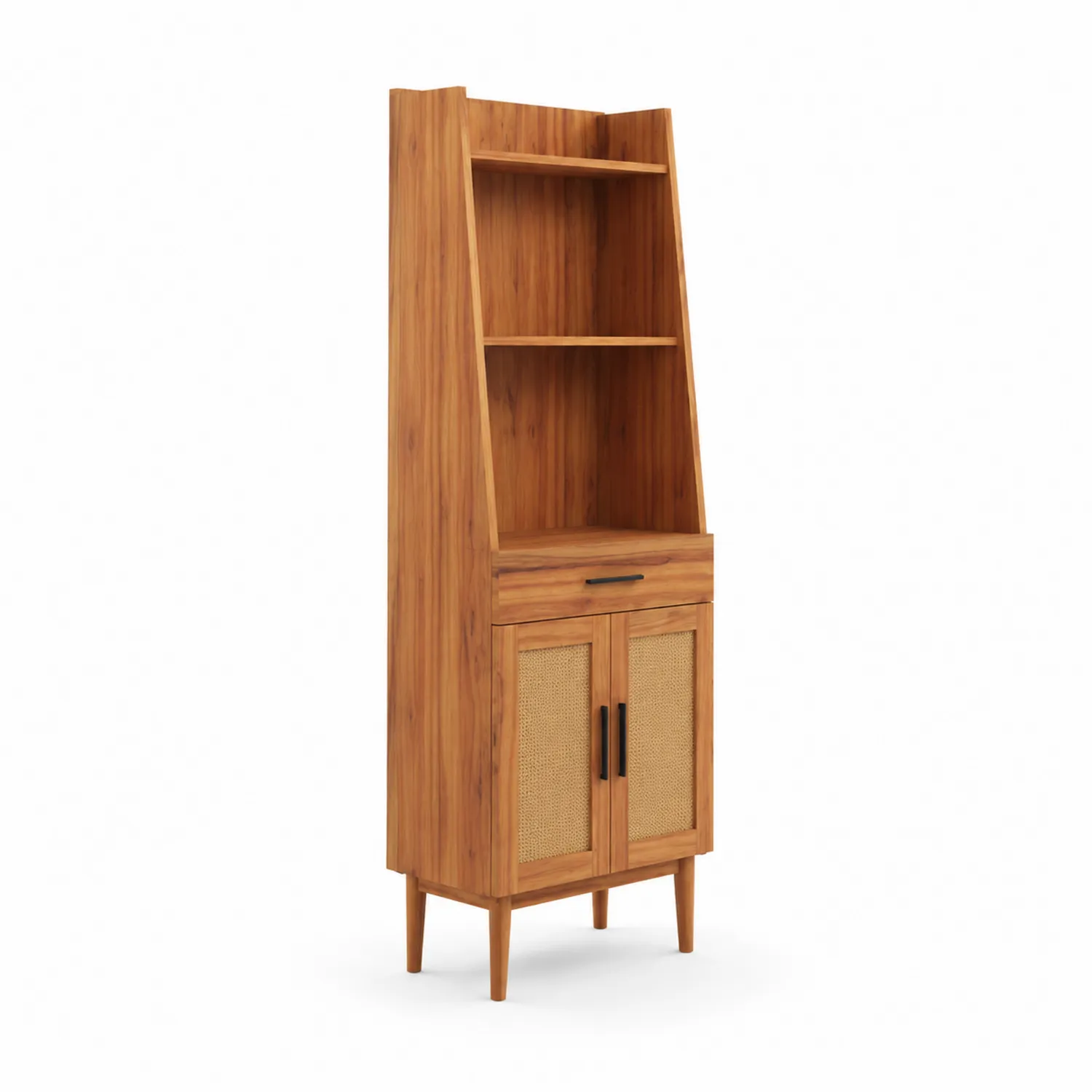 Bibliothèque en bois avec portes en rotin et étagères 180x60x40 cm