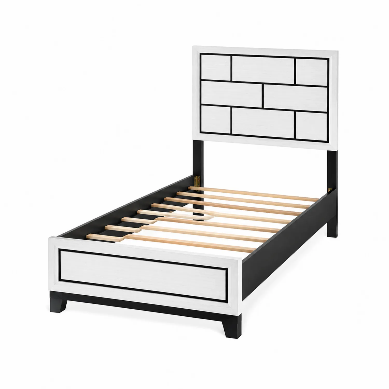 Lit simple en bois et métal Blanc/Noir