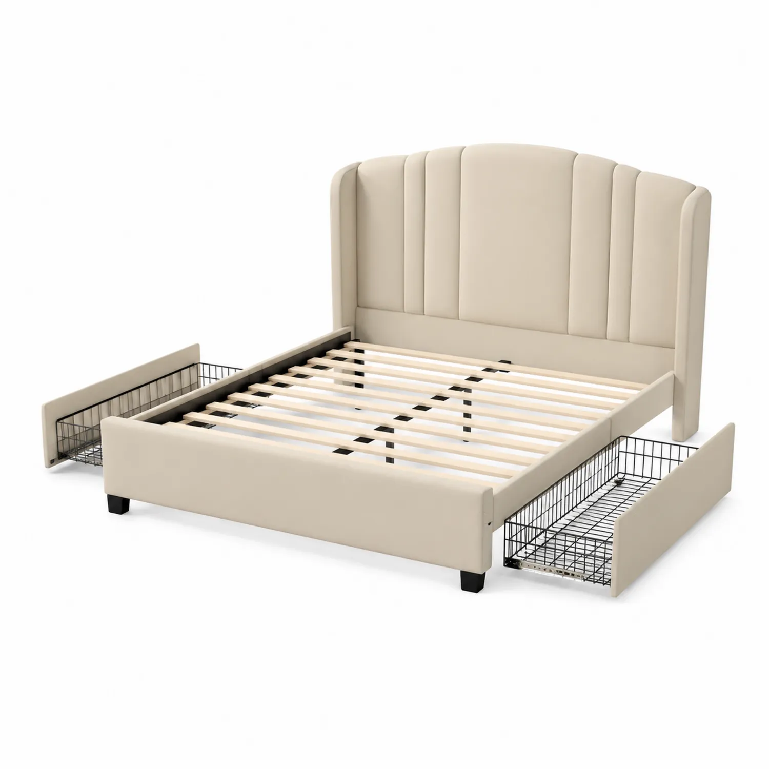 Lit double en cuir synthétique avec rangement en acier 200x160 cm
