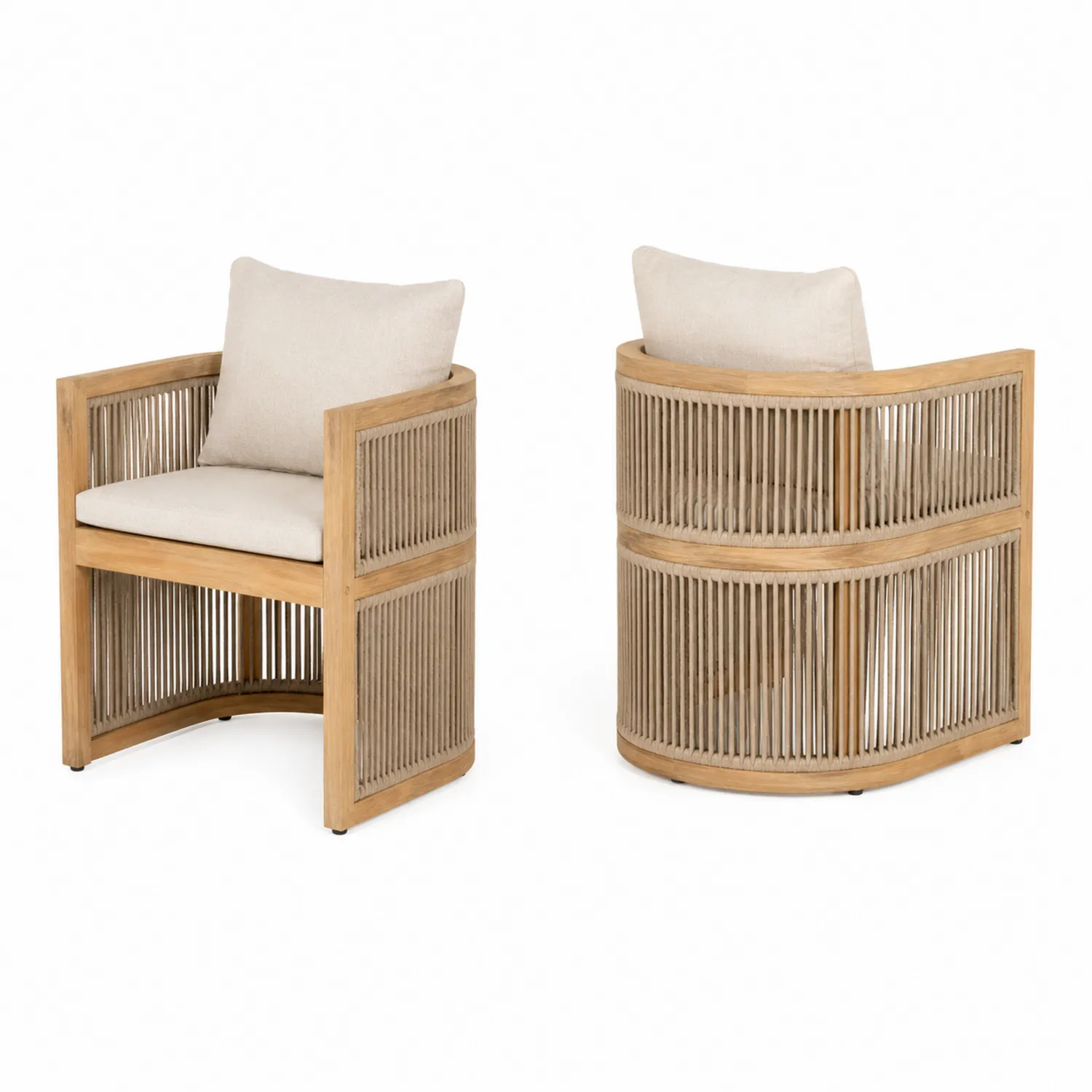 Chaise en bois d'acacia et corde avec coussins en polyester