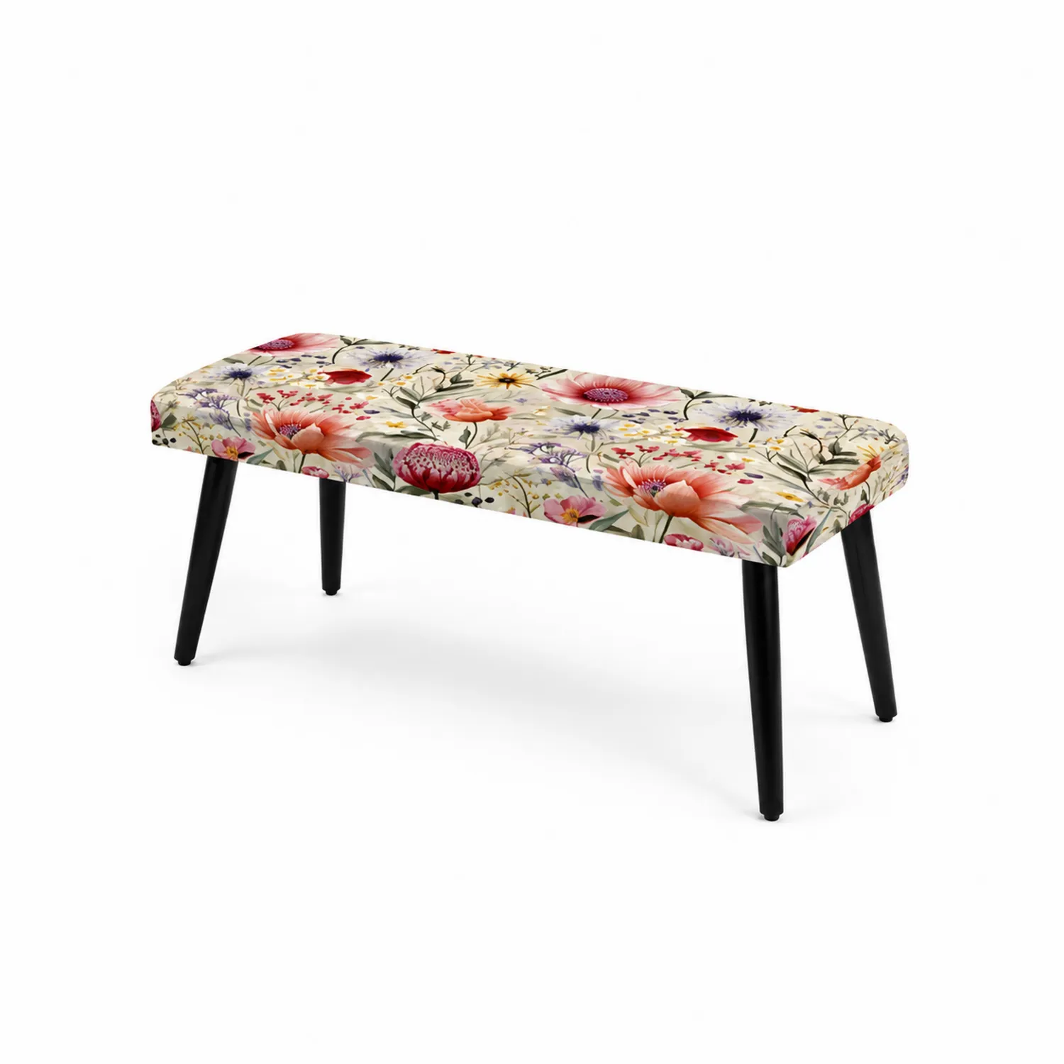 Banc rectangulaire en tissu à motifs floraux 110cm pieds en bois