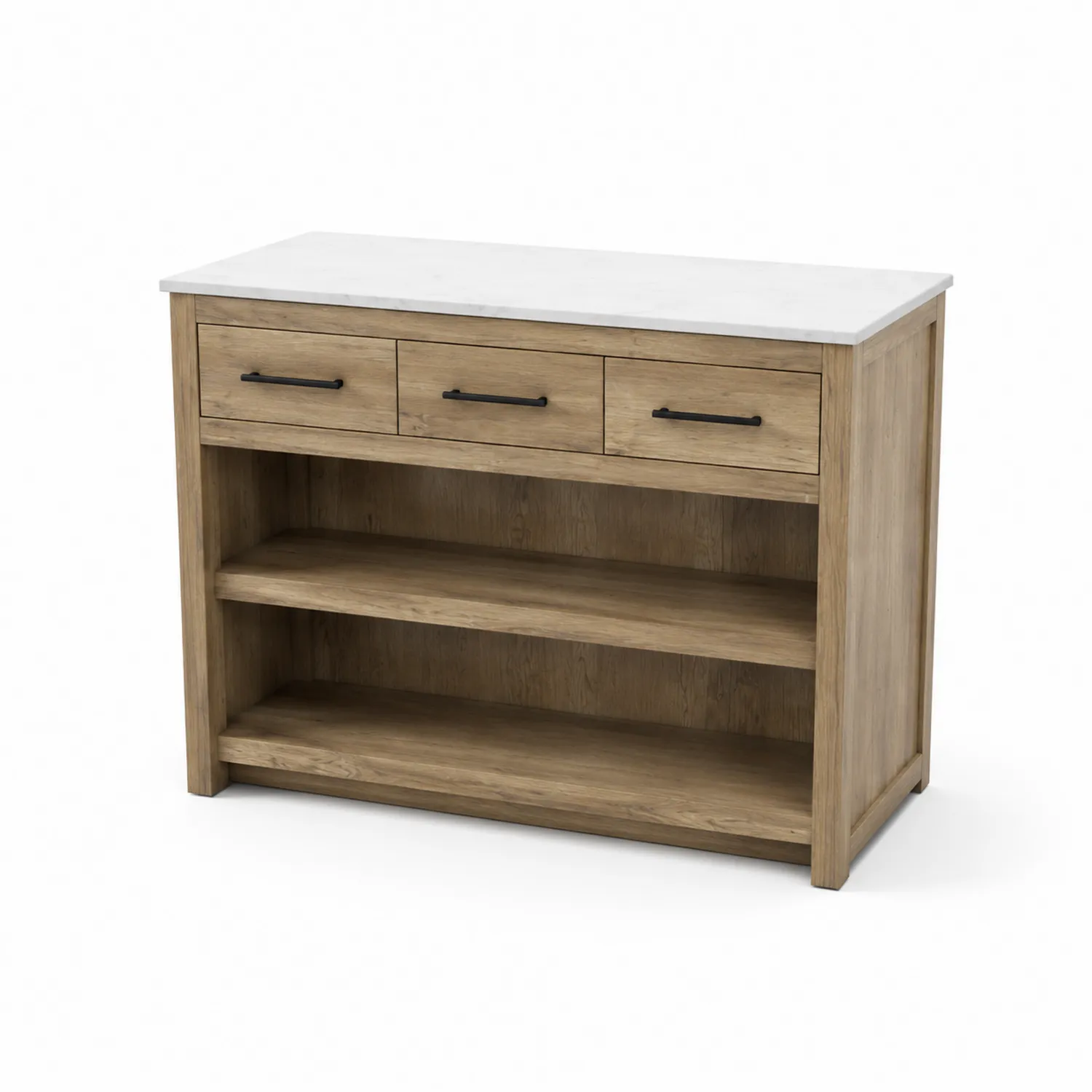 Îlot de cuisine en chêne avec surface en marbre blanc 120cm
