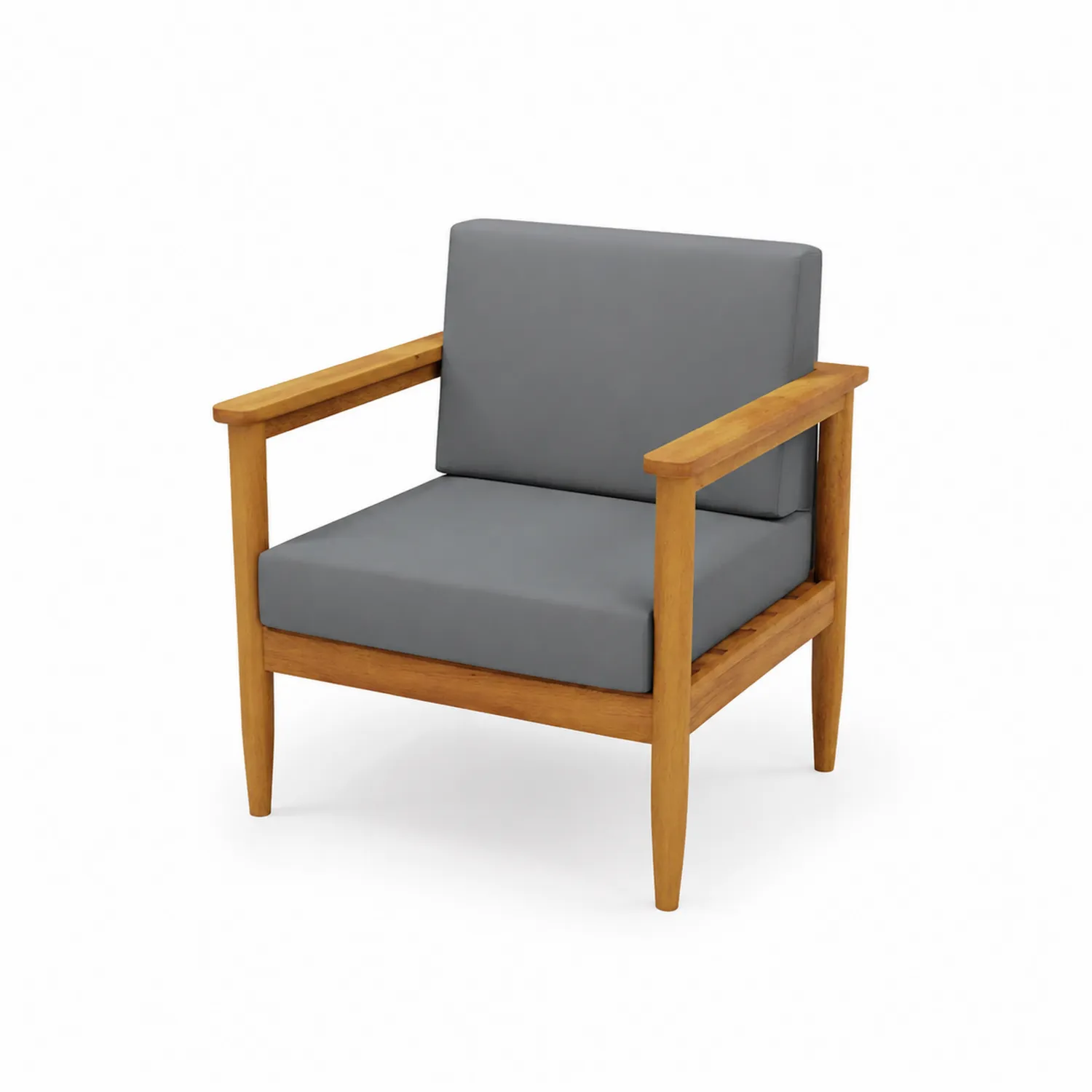 Fauteuil en bois d'acacia avec coussins en polyester gris