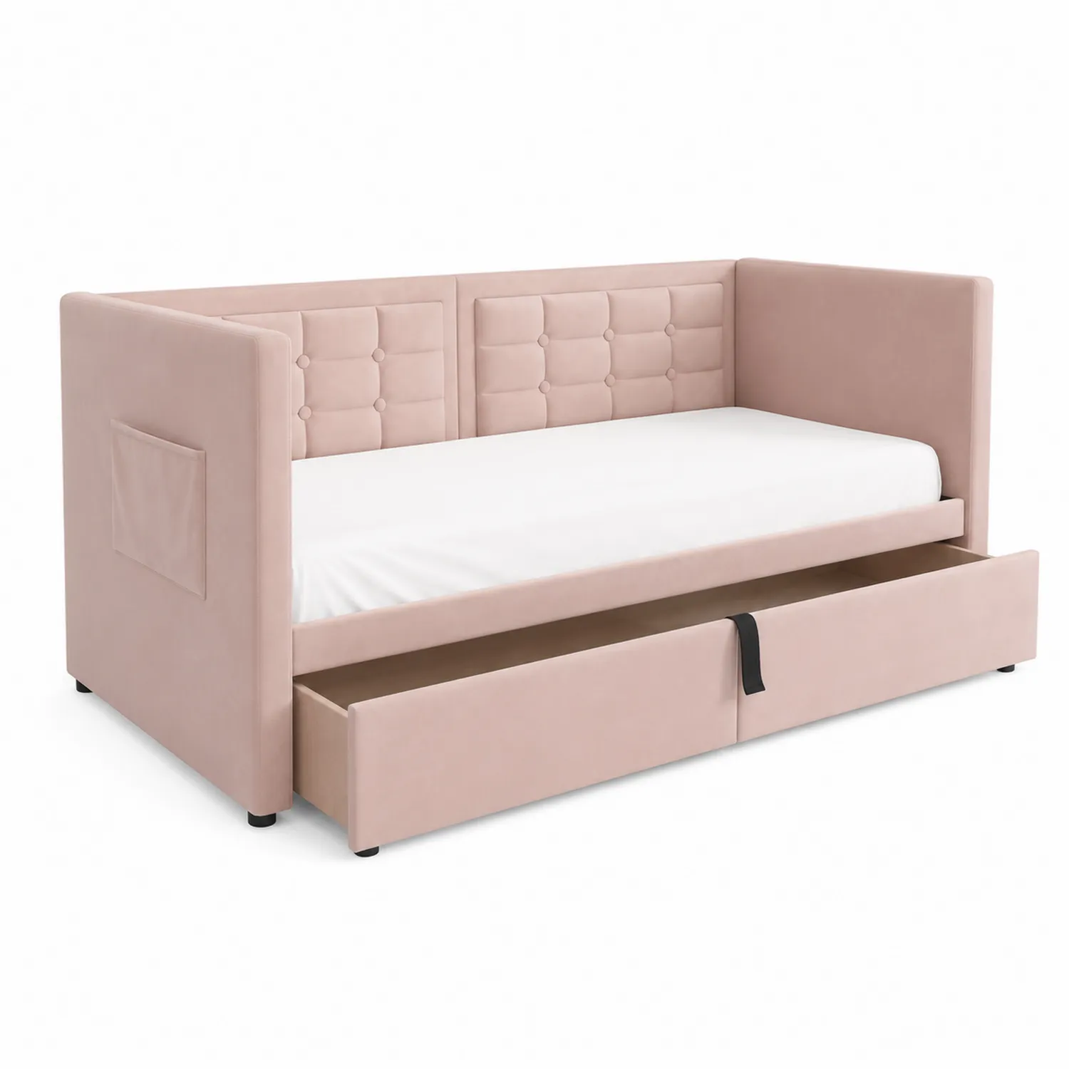 Lit banquette en bois et velours avec tiroir de rangement Rose 200x90cm