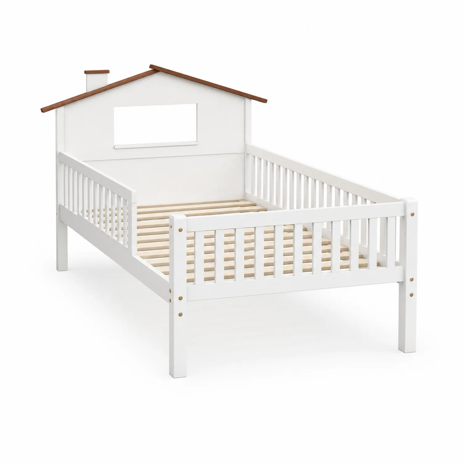 Lit enfant en bois Blanc et Marron 90x200 cm
