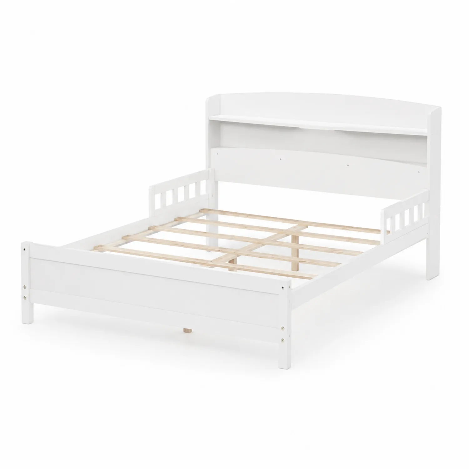 Lit en bois Blanc avec tête de lit et rangement intégré 200x160 cm