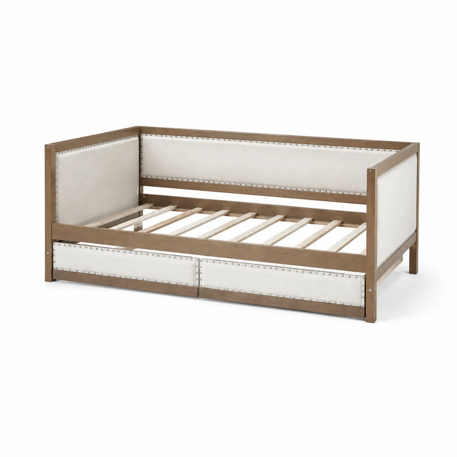 Lit de jour en bois et lin beige