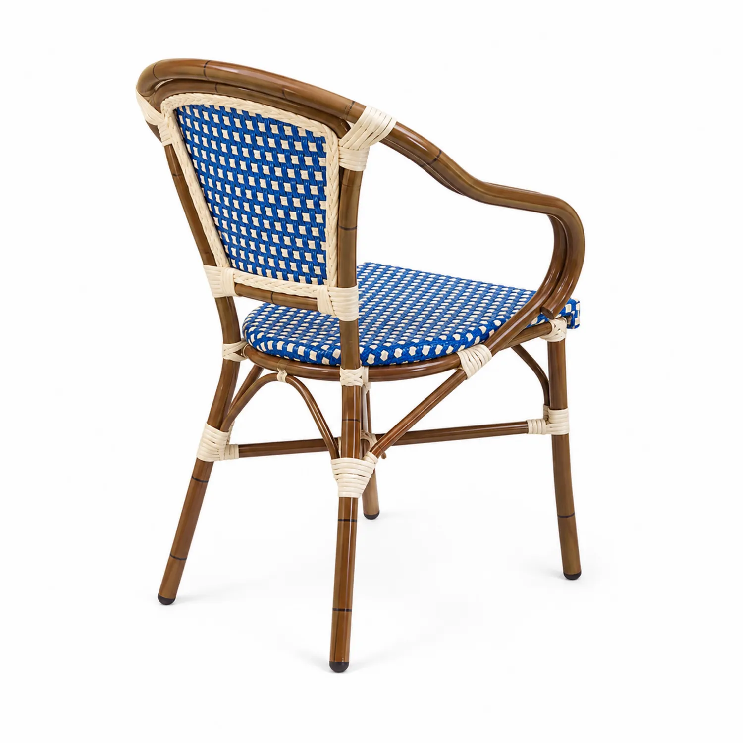Chaise en Rotin Synthétique Bleu et Blanc avec Cadre en Aluminium