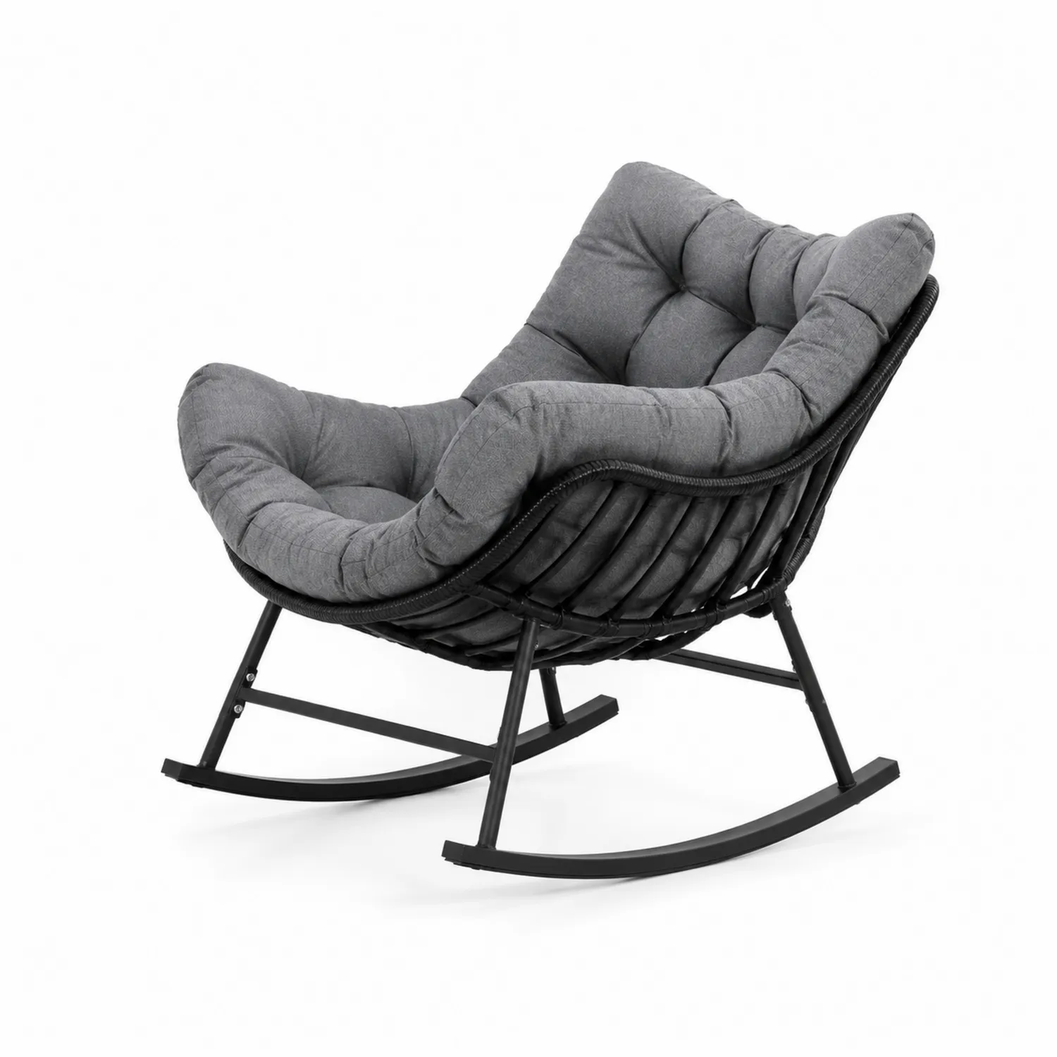 Chaise berçante en métal et tissu gris