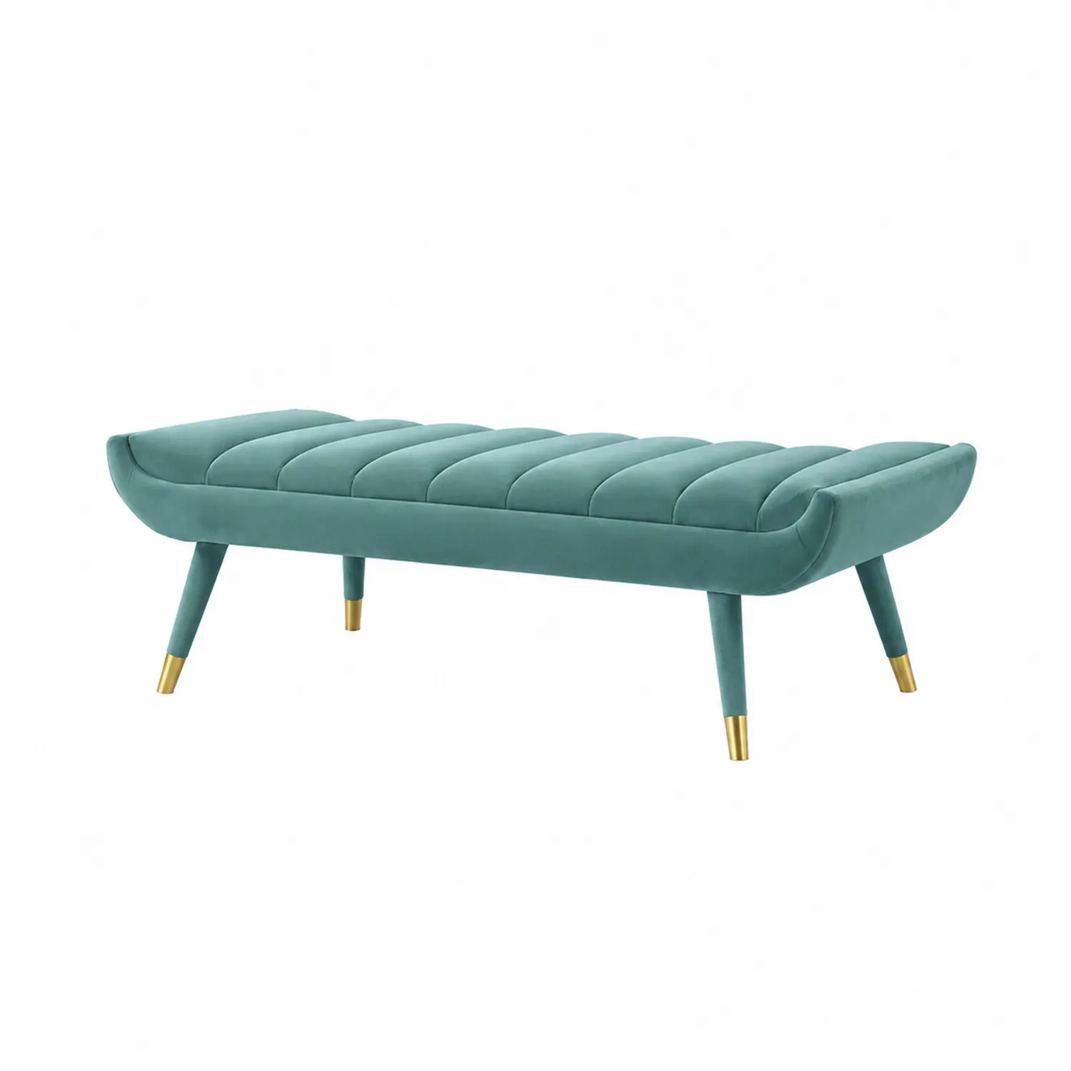 Banc en velours avec pieds en bois et embouts dorés 140 cm