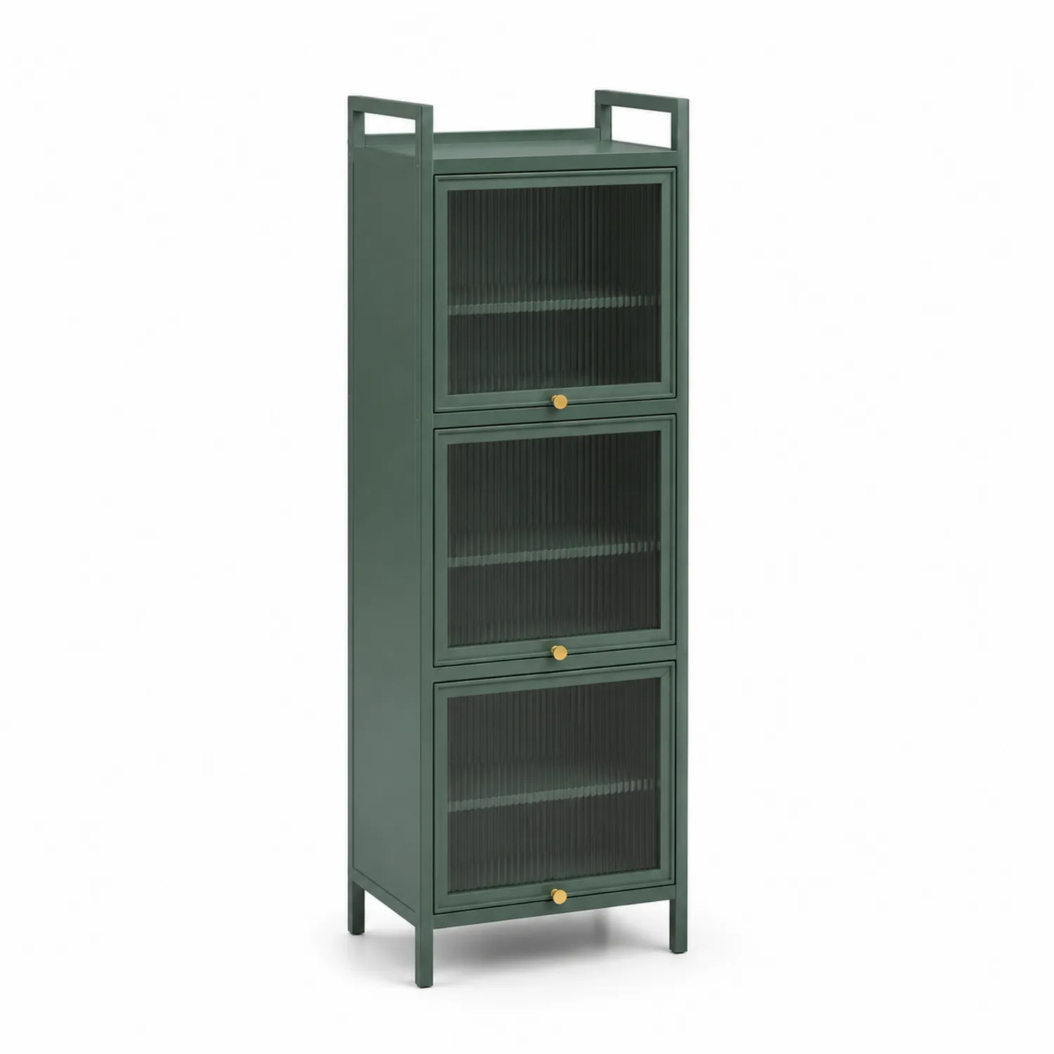 Armoire Haute Métal Vert avec Portes en Verre Trempé