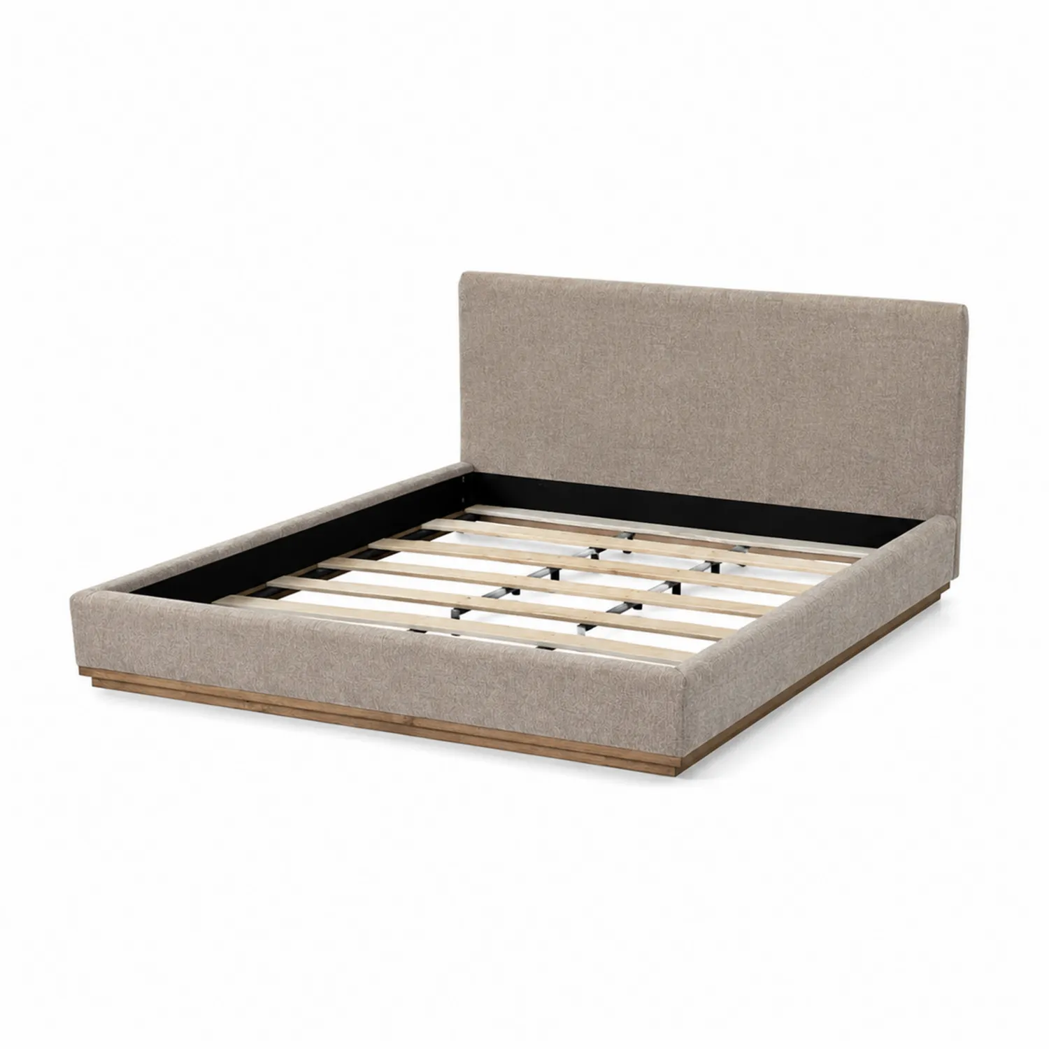 Lit double en bois et tissu beige 200x160 cm